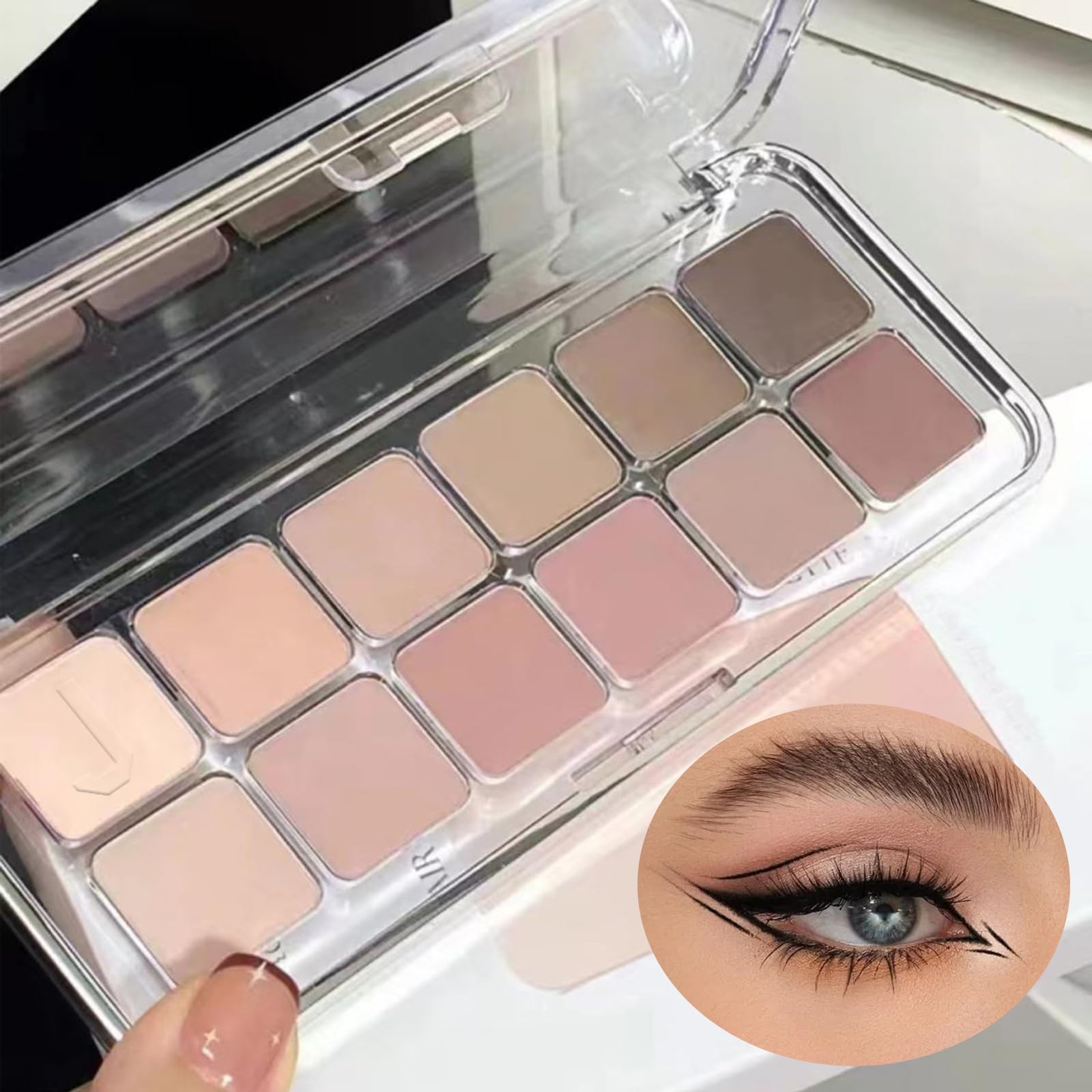 Nude Eyeshadow Palette 12 Colours, Pink Brown Nude Eye Shadows, Long Lasting Full Matte Eyeshadow Make-Up Palette - Image 4