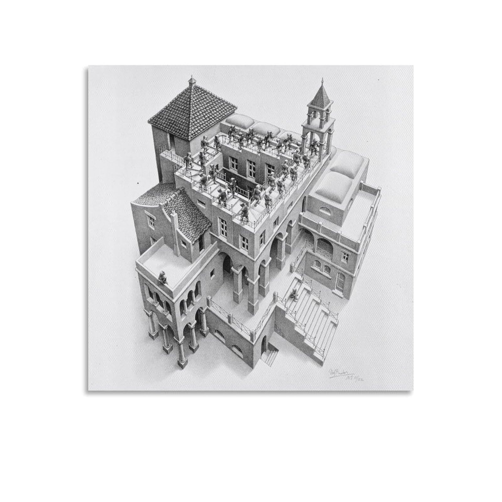 M.C. Escher Ascending And Descending Wall Art Poster Posters Wall Art Painting Canvas Prints Decor Poster Artworks 12x12inch(30x30cm) — image 1