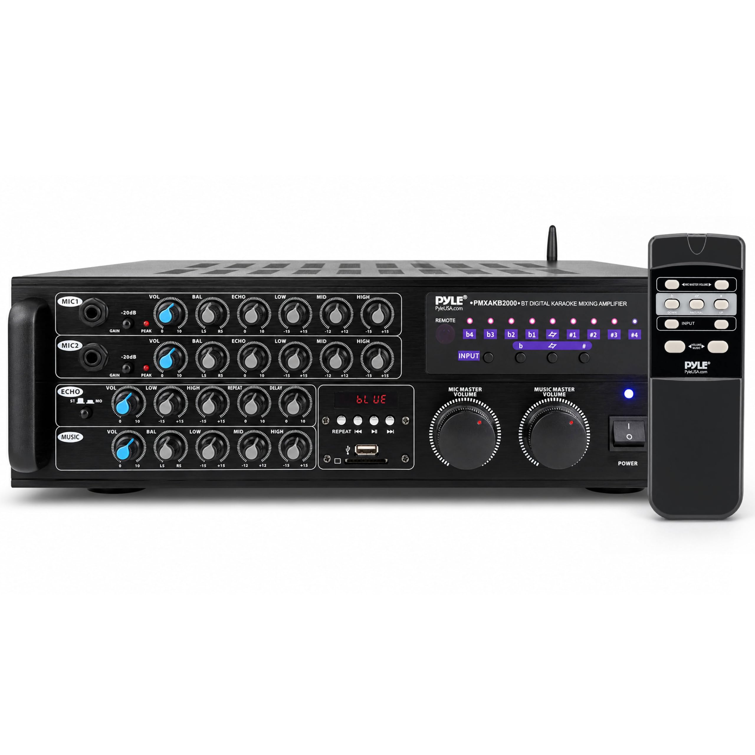 Pyle Verstärker- mit Karaoke Mixer & Bluetooth, 2000W, 4 Mikrofon Eingänge