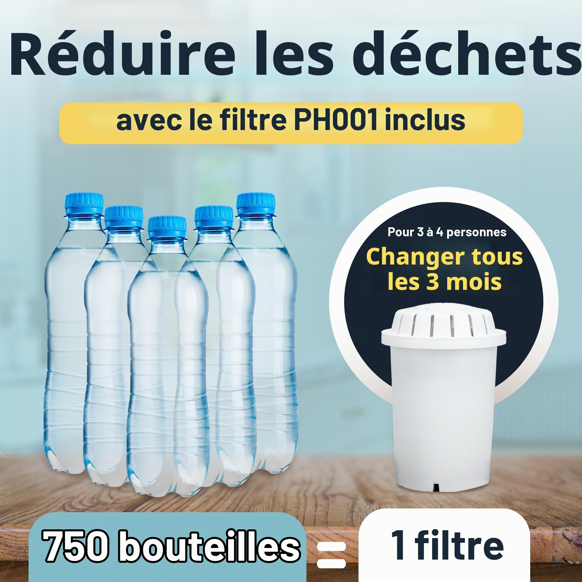 pH RECHARGE - Grand distributeur d'eau filtrée en verre - alcalinisant/ionisant - purifie/adoucit/apporte des minéraux/élimine chlore et polluants/augmente le pH - modèle 2020-9 l