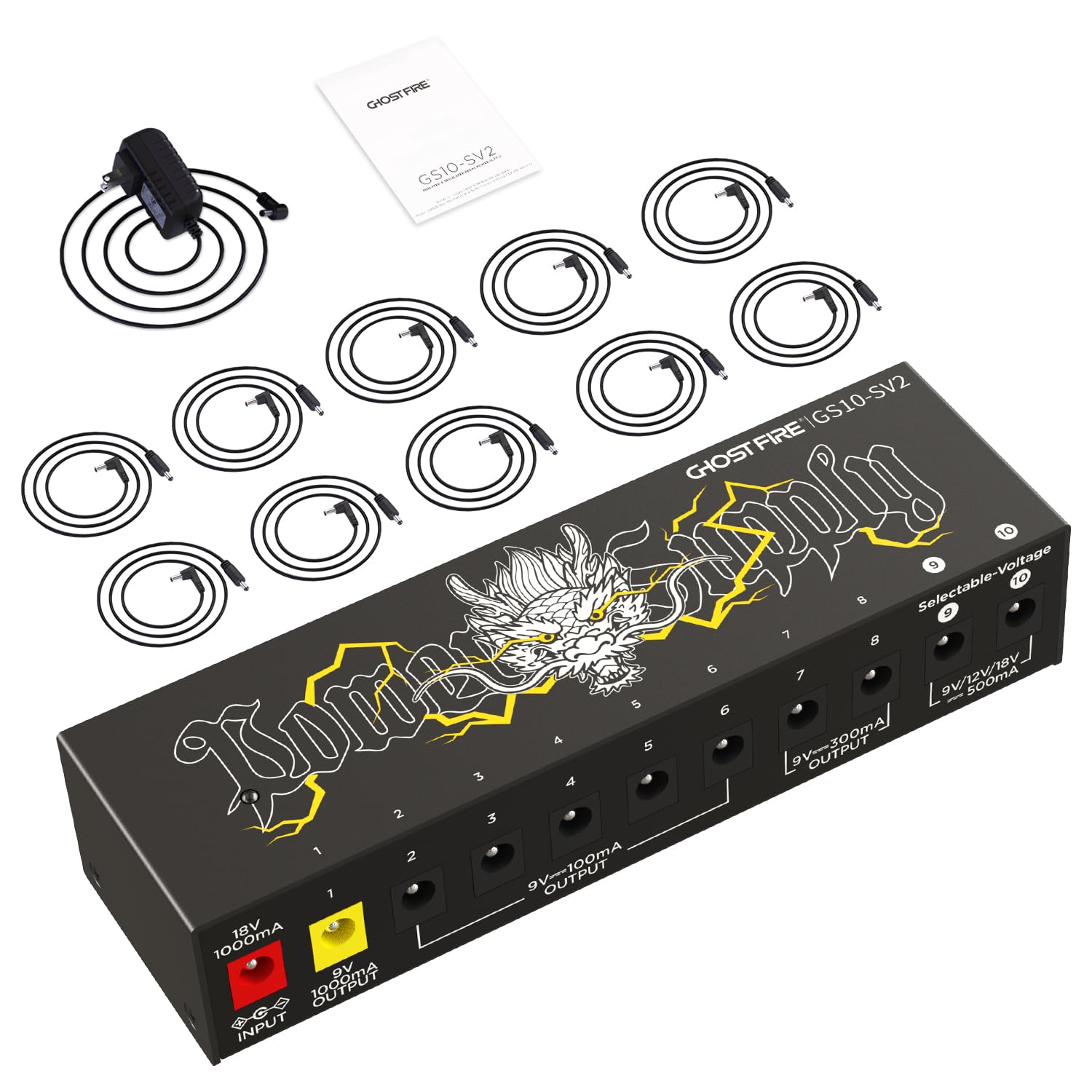 Amazon | GHOSTFIRE エフェクター 電源 DC 9V / 12V / 18V 10チャネル 