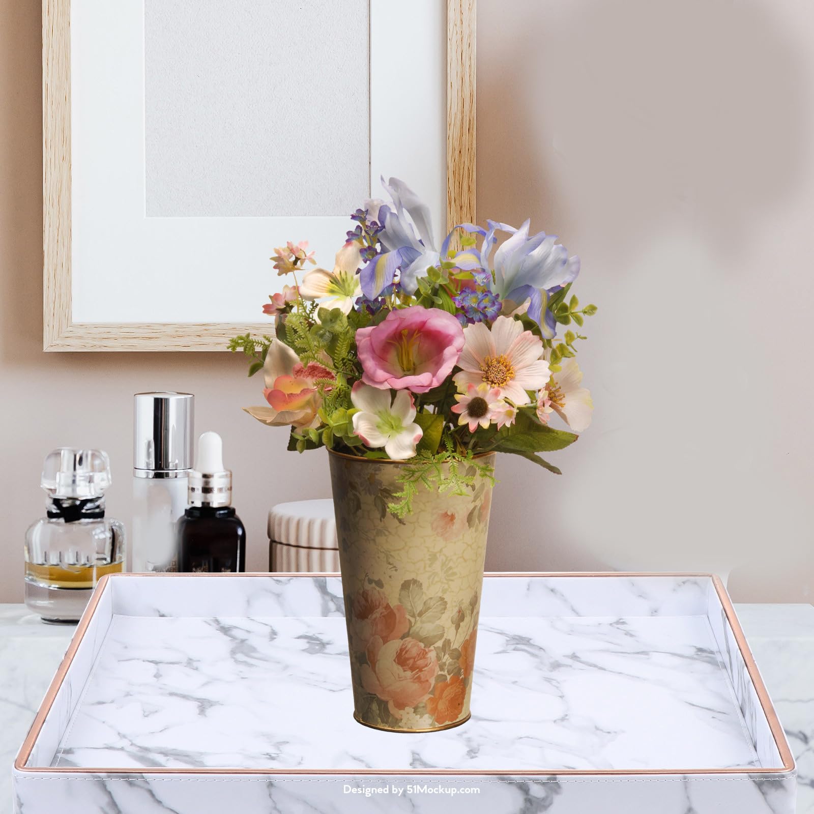 Levemolo Bandeja Organizadora Elegante Diseño de Mármol y Cuero, Almacenamiento Duradero para Joyas y Accesorios de Baño, Adecuado para Tocador Moderno