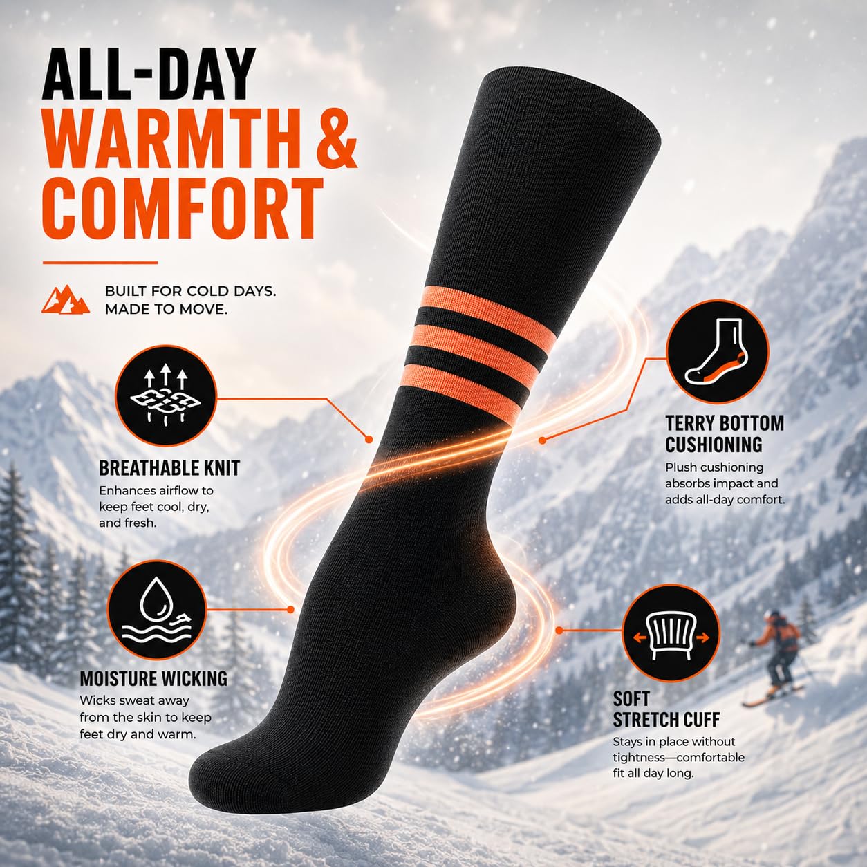 Calcetines de esquí térmicos hasta la rodilla, calcetines cálidos para snowboard, senderismo, caza y clima frío, para mujer y hombre