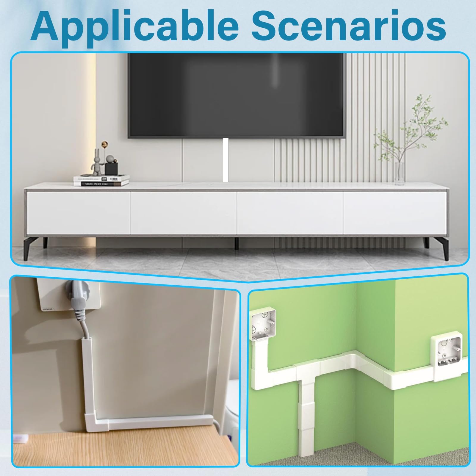 16 pcs Goulotte Passe-Câbles Autocollante Blanche, Cache-câbles en PVC, Cache Fil Mural, Dissimuler Les câbles d'alimentation et TV Mural,Rangement de Câbles de Téléviseur avec 22 Accessoires