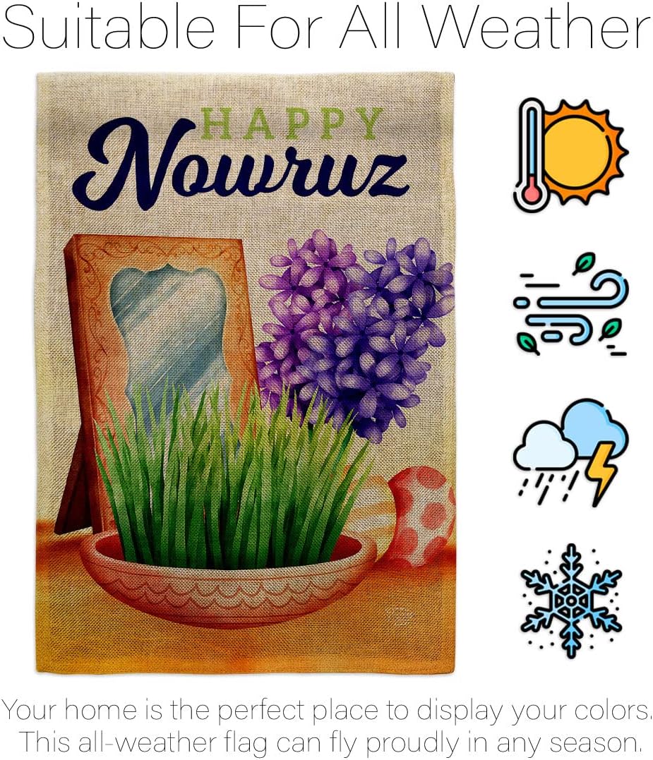 Nowruz Holiday Burlap Garden Flag Pole Home Decor Burlap Banner Room Wall Patio Lawn Front Porch Outdoor Yard Decorations Small Tapestry Celebration Persian New Year Christian Religion Made in USA