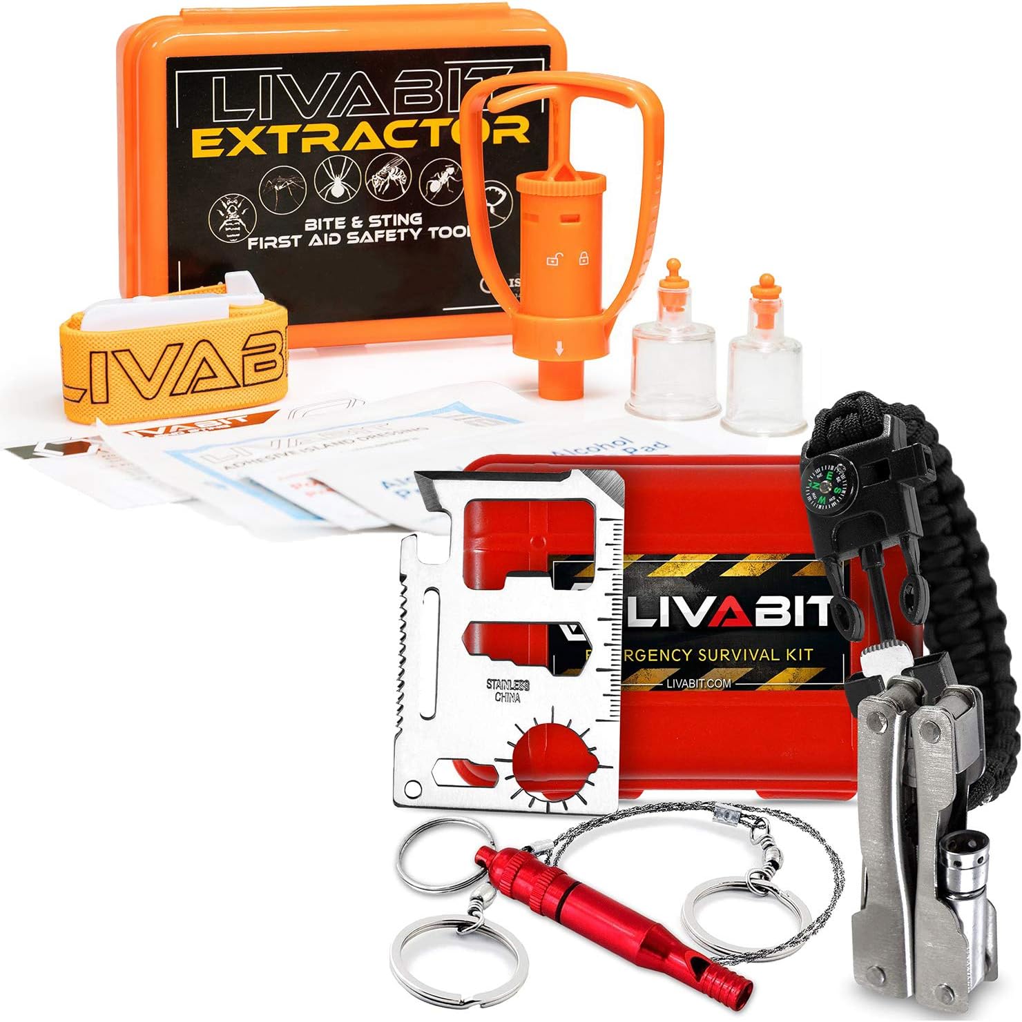 Dual Pack First Response Safety Tool Emergency Kit F.A.S.T. Venom Extractor Snake Bite and Sting Suction Pump & SOS Survival Multi Tool Pack