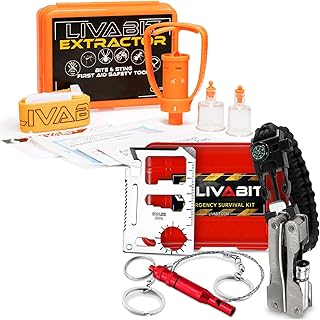 LIVABIT Dual Pack First Response Safety Tool Emergency Kit F.A.S.T. Venom Extractor Snake Bite and Sting Suction Pump & SOS Survival Multi Tool Pack