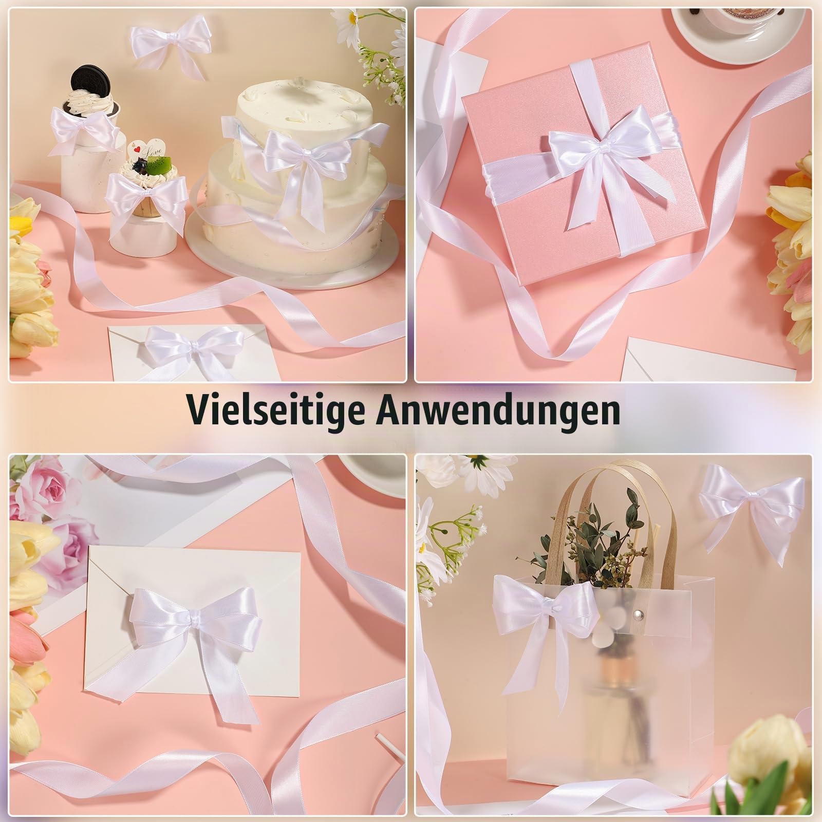 woric 45 m Satinband Weiss, 25 mm Geschenkband Weiß Schleifenband Hochzeit Dekoband Weißes Band für Kommunion Deko Hochzeit Geburtstag Taufe Ostern Geschenkband Breit | Polyester einseitiger Satin, glatt für Brautparty, Geschenkverpackung, Hochzeit, Leis,