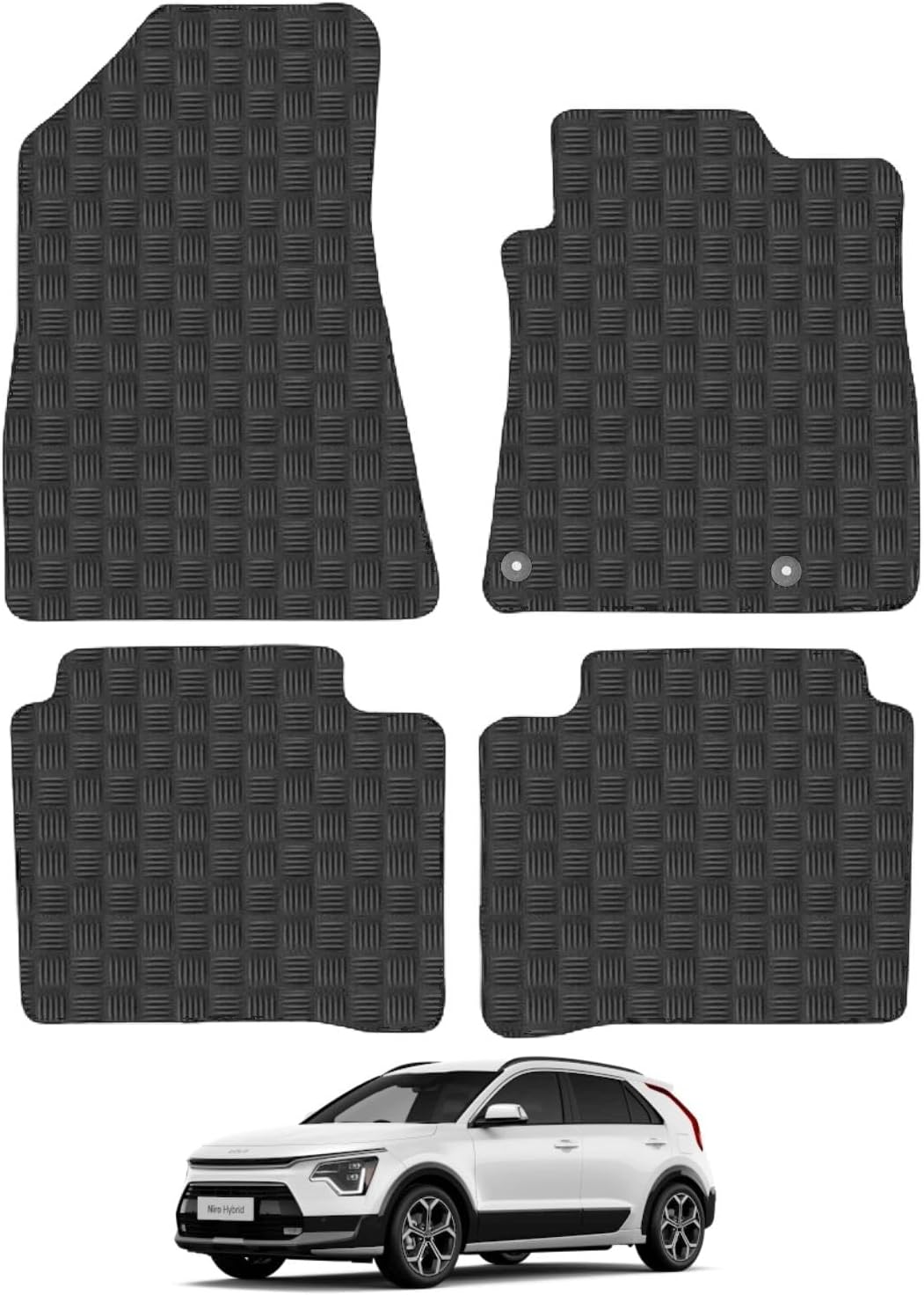 Car Mats for Kia Niro Hybrid (HEV) 2022-Onwards Car Floor Mats Premium Rubber Tailored Fit Set Accessory Black Custom Fitted 4 Pieces with Clips - Anti-Slip Backing, Heavy Duty & Waterproof