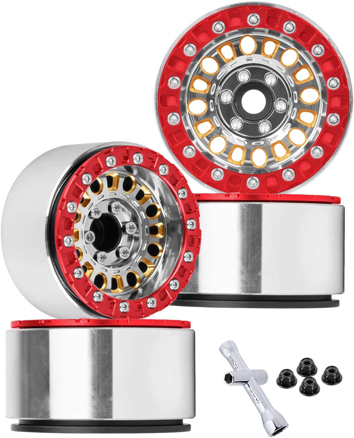 1.9 Brass Beadlock Wheel Rim for 1/10 SCX10 SCX10 II 90046 SCX10 III AXI03007 SCX10 Pro TRX4 TRX6 Gen7/8 D90 VS4-10 MST CFX RC Crawler Car,Brass Beadlock & Aluminum Deep Dish Rim,BlackGold