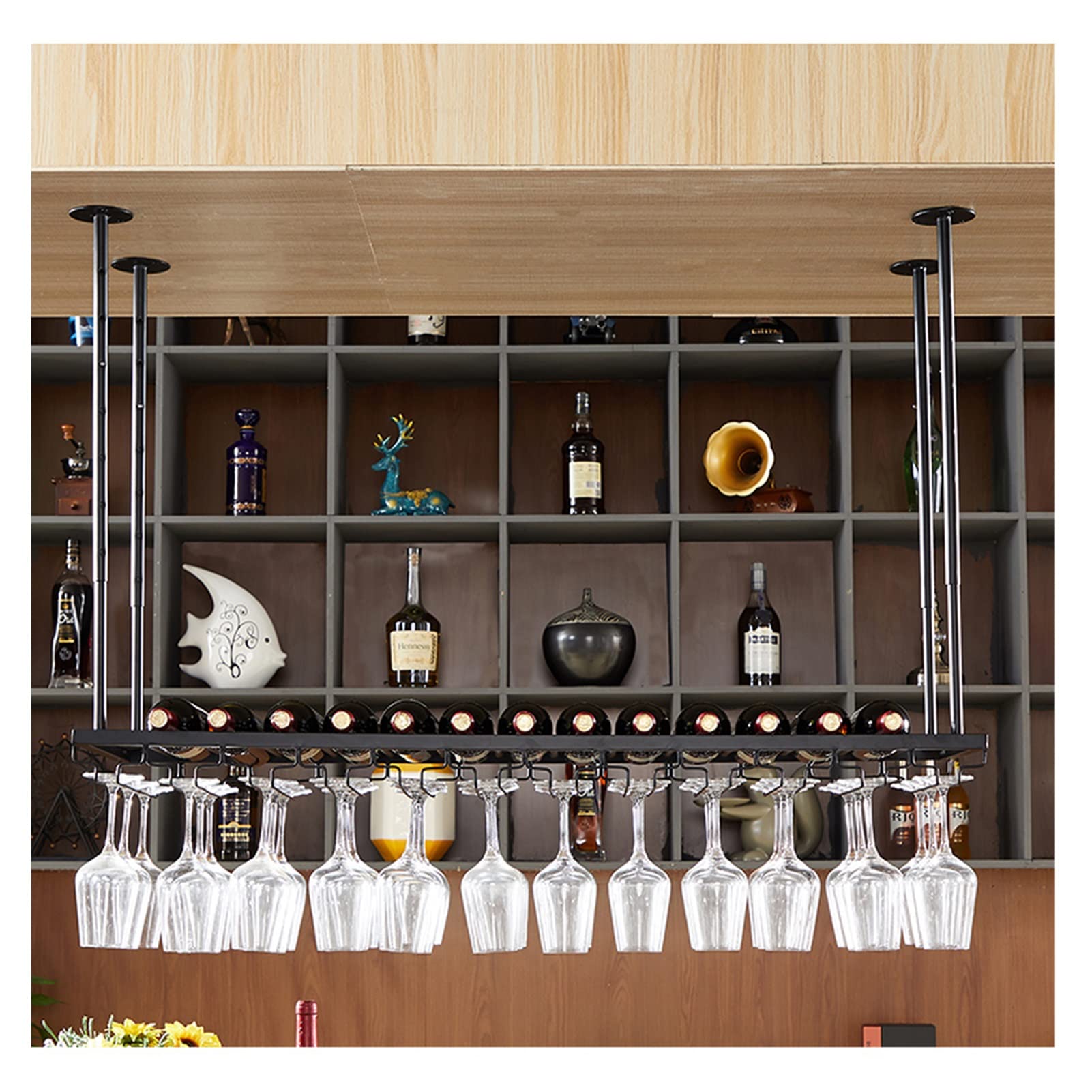 Casier à vin décoratif de plafond suspendu inversé 60x35 noir pour salle à manger