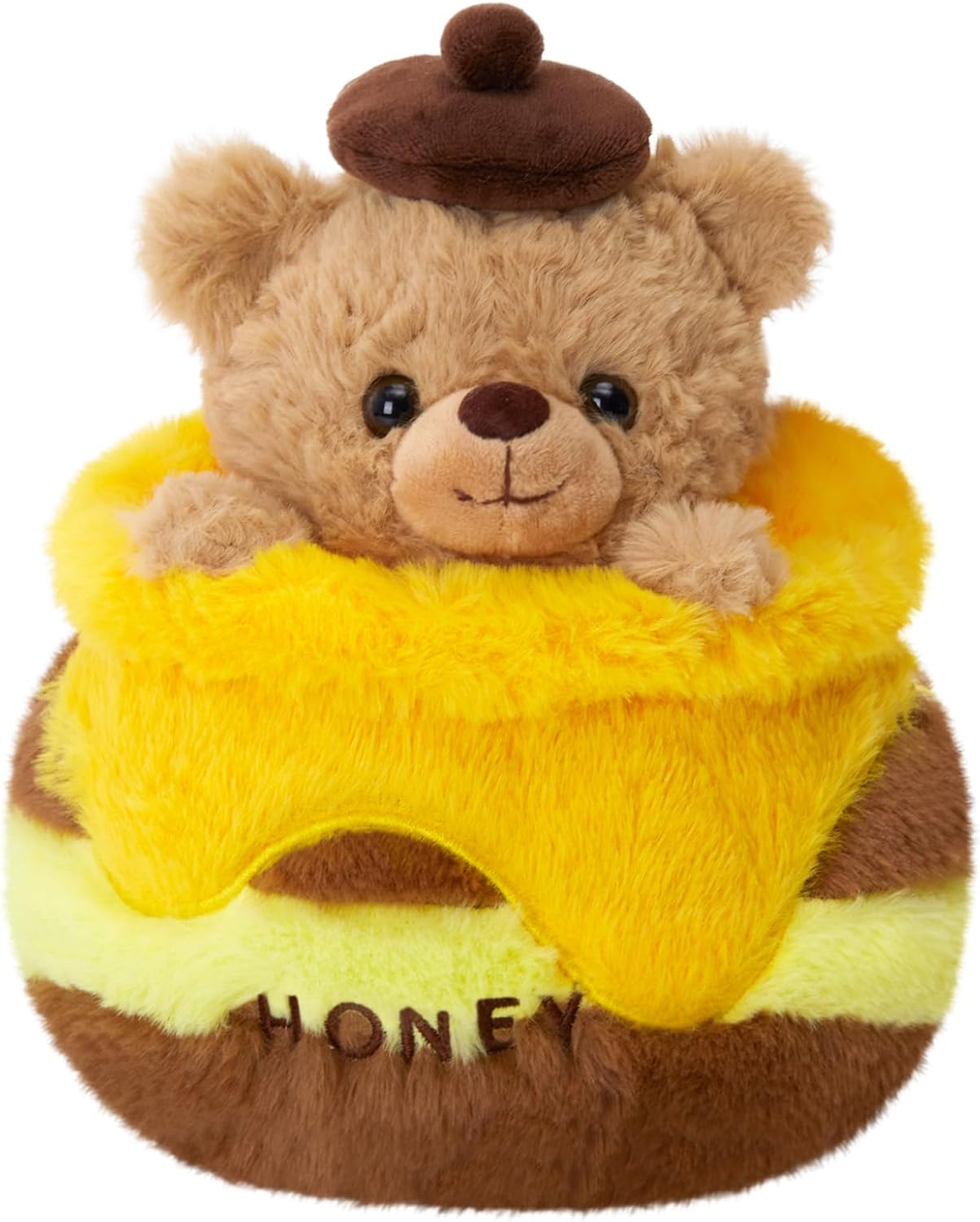Teddy Bear with Honey Pot Stuffed Animal, Yellow & Brown Bear Plush Toy -Birthday Gift Cute Bear Plush Toys for Kids & Adults,10 Inch