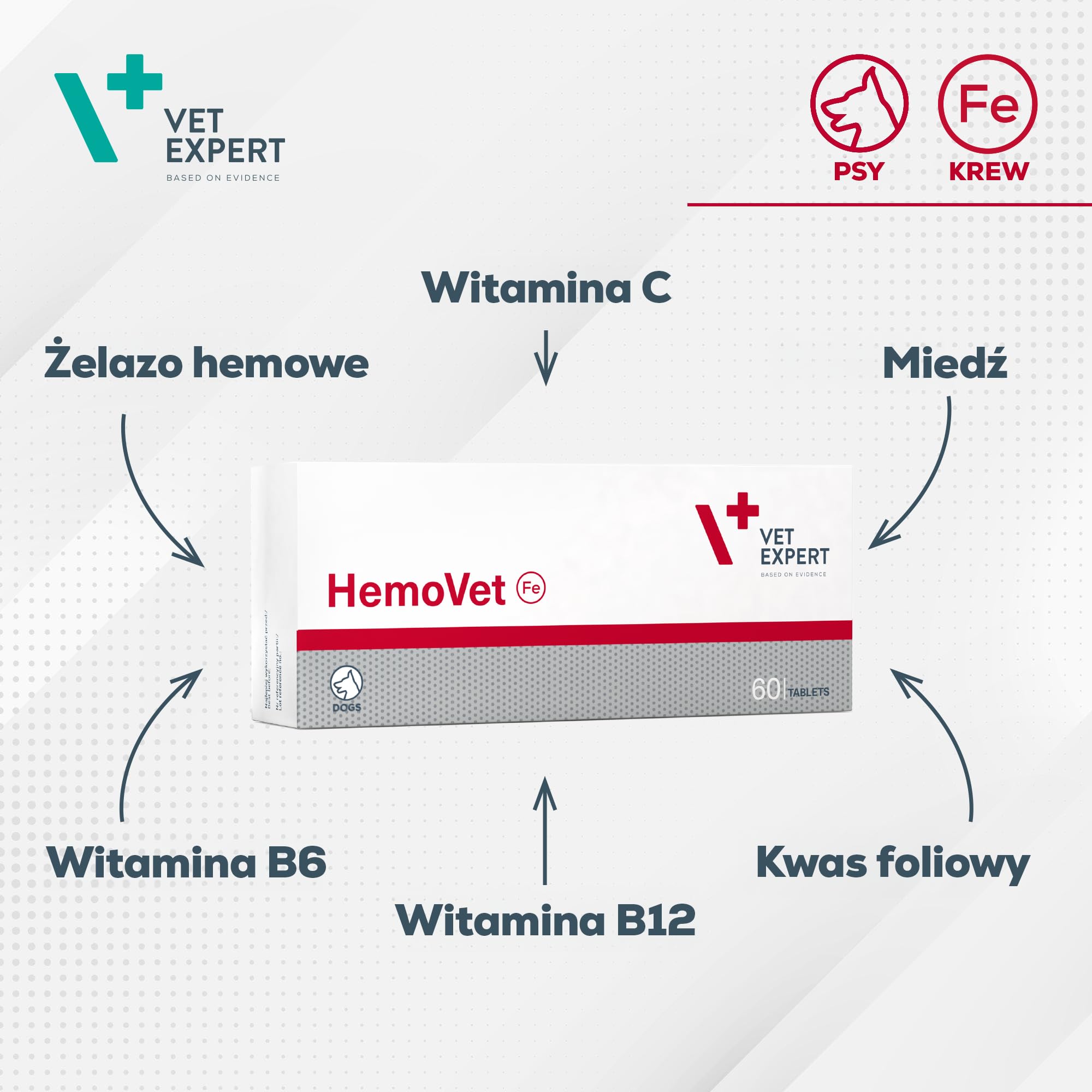 VetExpert HemoVet | 60 comprimés | Complément Alimentaire pour Chiens | avec Fer, cuivre et vitamines