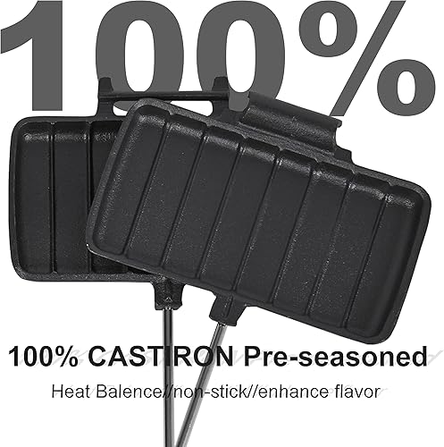 Miniatura 7 de Paquete de 2 sandwiches de hierro fundido de doble pastel para acampar con bolsa de almacenamiento y recetas, equipo de cocina para fogatas para