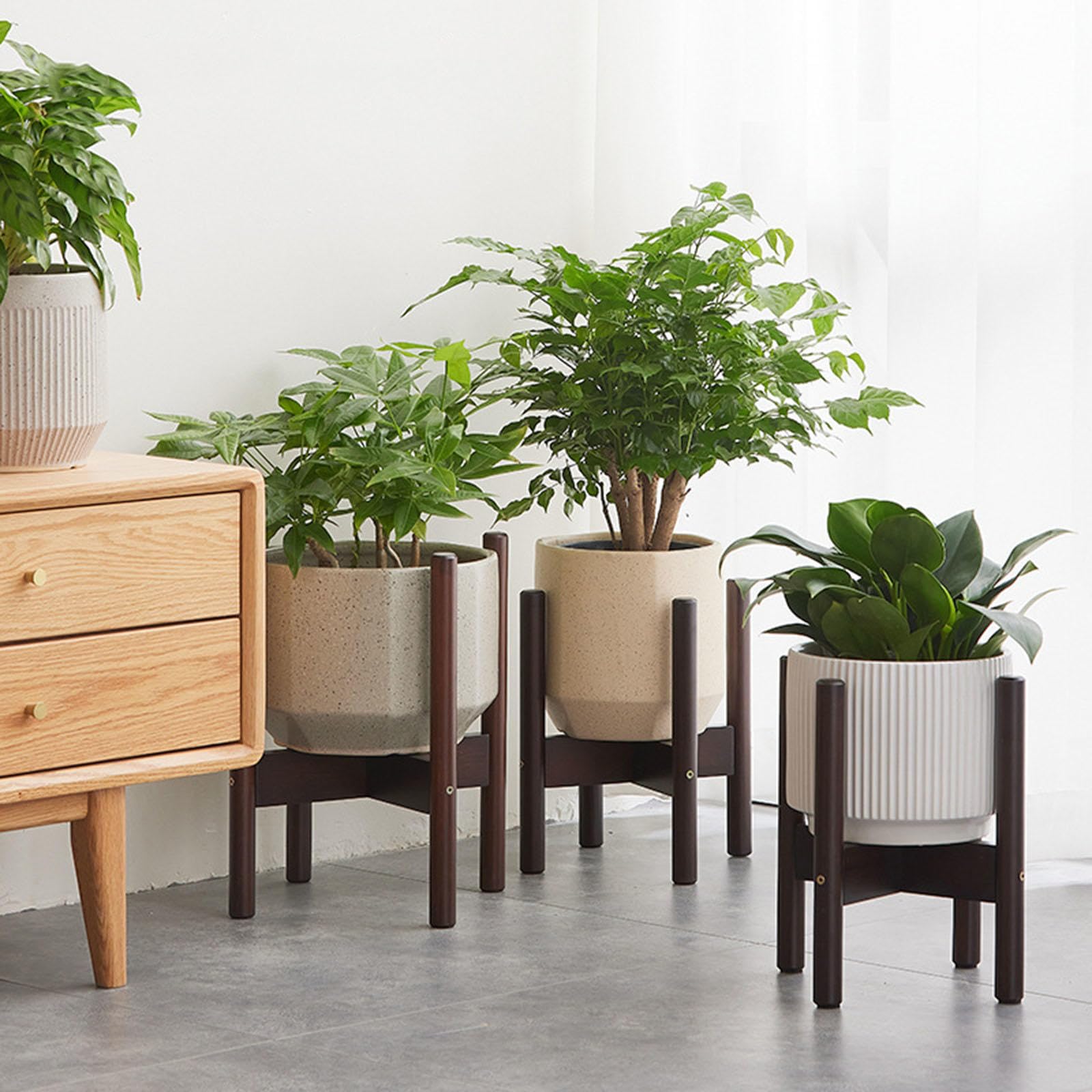 Mid Century moderne bamboe plantenstandaards voor binnen - bloempothouder, plantenvoetstuk standaard - houten plantenplank voor woonkamer, balkon, tuin
