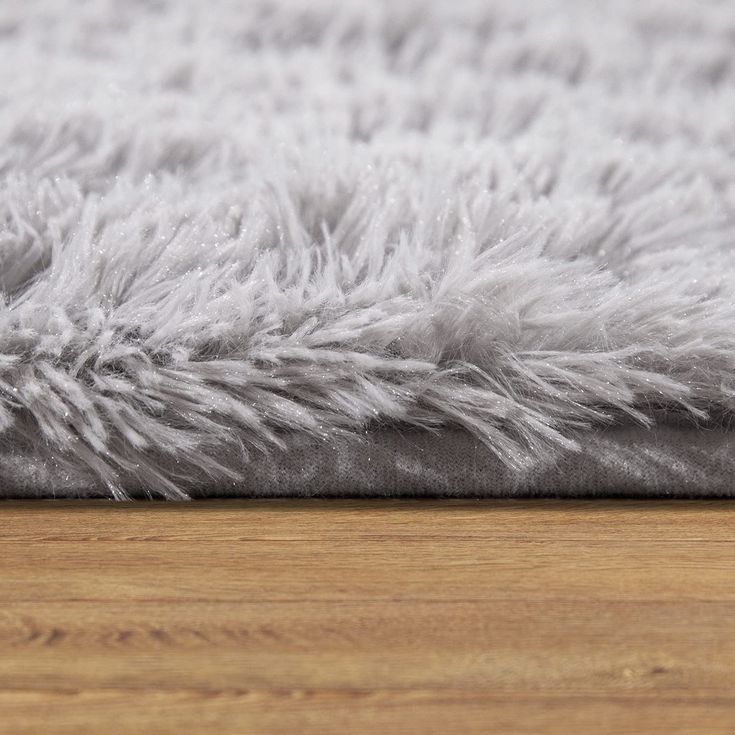 Paco Home Hochflor Teppich Rund Wohnzimmer Schlafzimmer rutschfest Shaggy Modern Flauschig Einfarbig Langflor Kunstfell, Grösse:200 cm Rund, Farbe:Silber