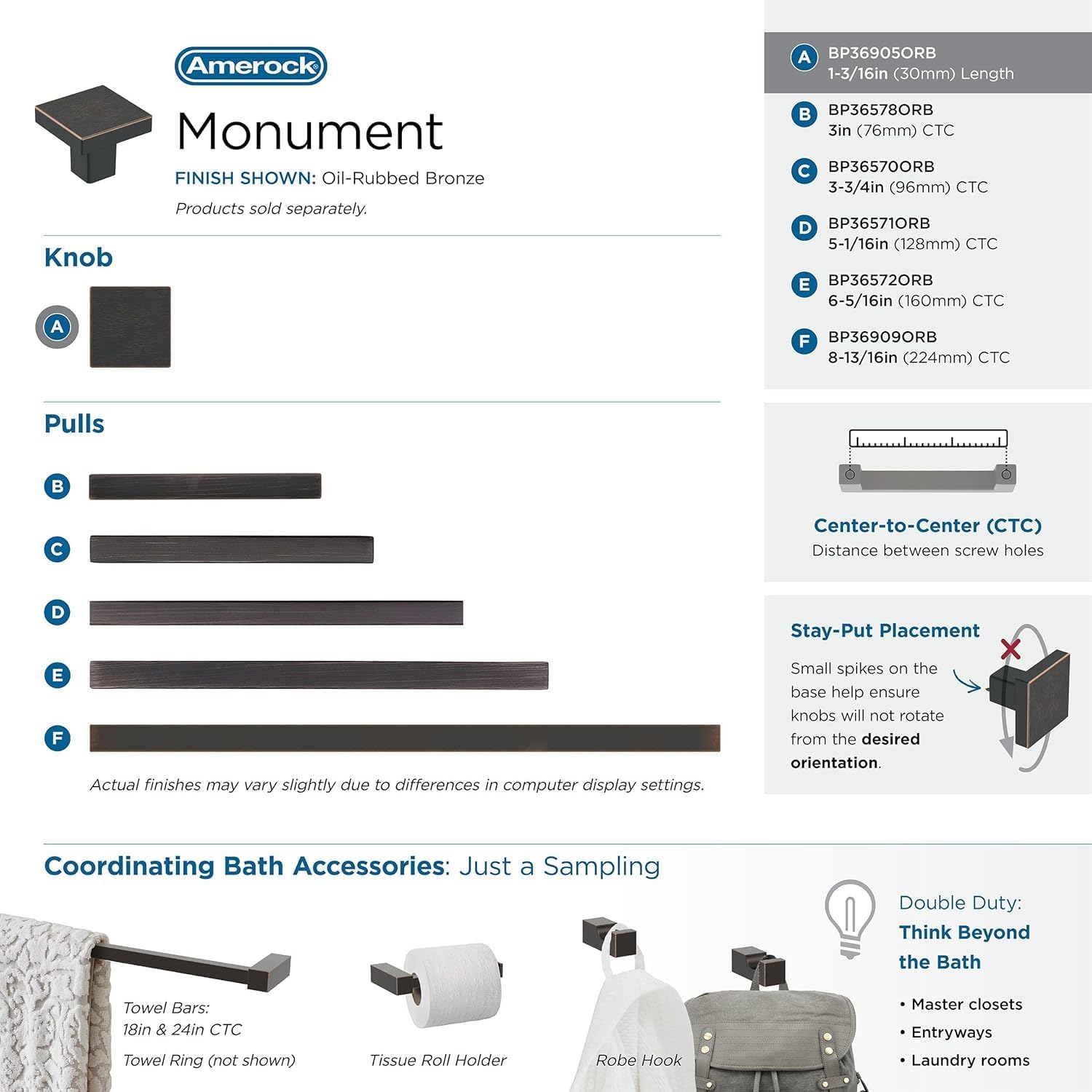 Amerock | Cabinet Knob | Oil Rubbed Bronze | 1-3/16 inch (30 mm) Length | Monument | 1 Pack | Drawer Knob | Cabinet Hardware