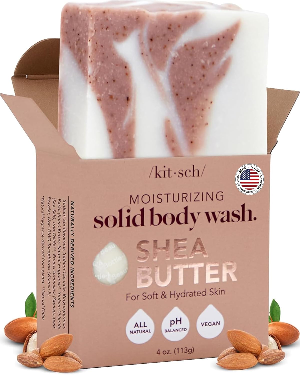 Kitsch Shea Butter Exfoliating Body Wash Bar Soap – 113g | Hydrating with Vitamin E – Plant-Based Exfoliating Body Scrub – Moisturizing Skin Care – Paraben, Silicone & Sulfate-Free