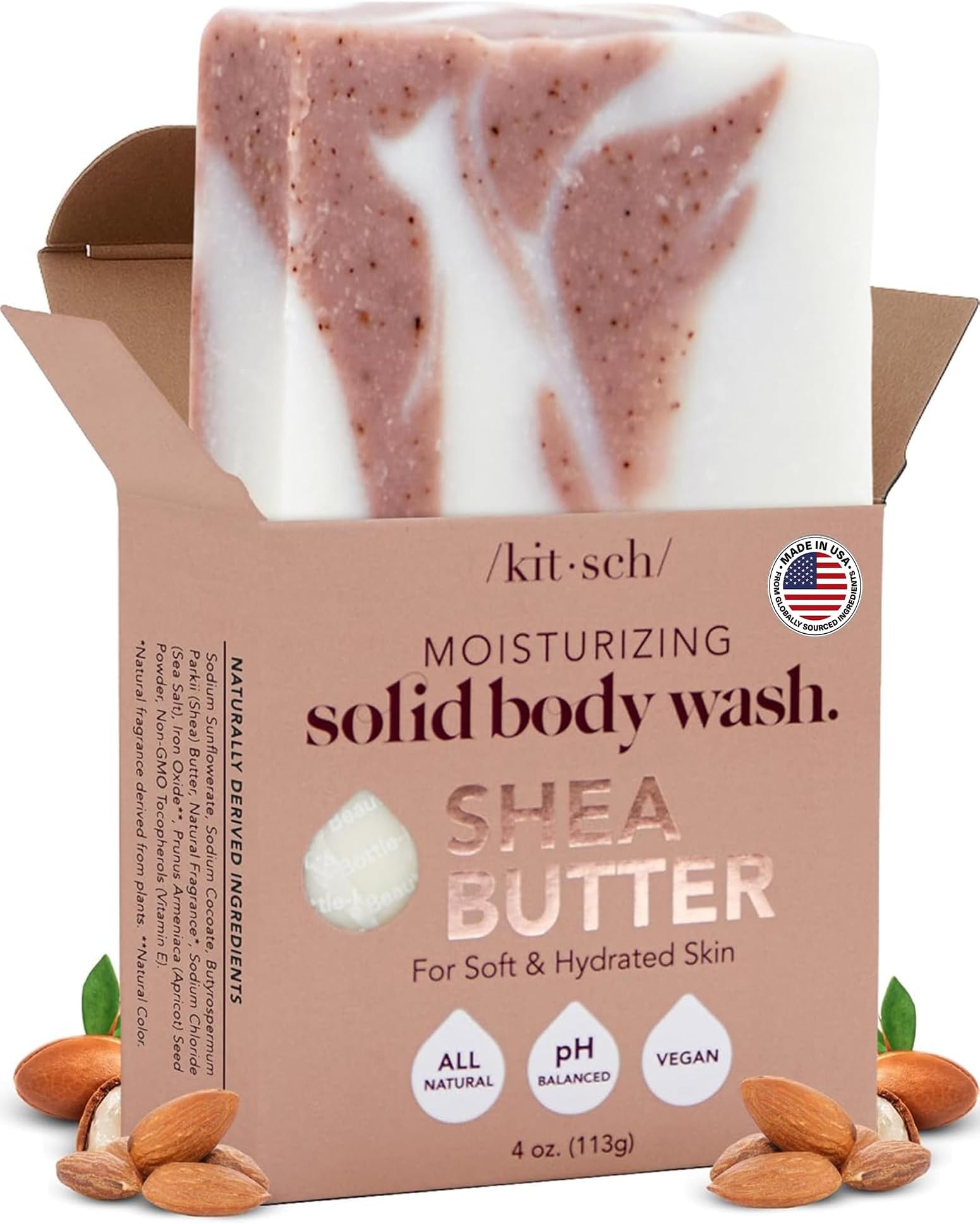 Shea Butter Exfoliating Body Wash Bar Soap – Super Hydrating with Plant-Based Exfoliating Body Scrub – Moisturizing Skin Care – Paraben, Silicone & Sulfate-Free, Vegan – Made in USA, 4 oz