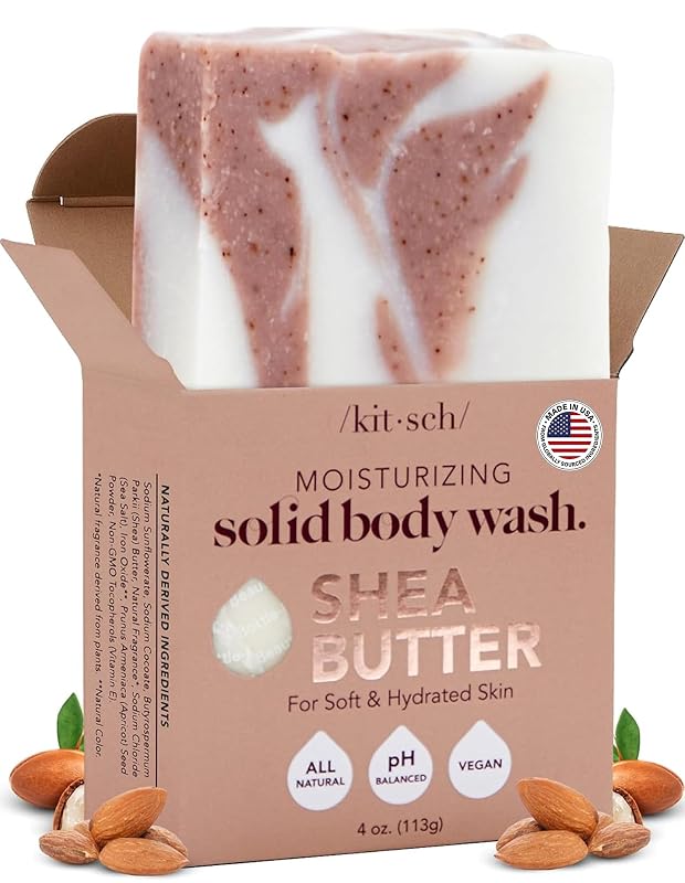 Sabonete em barra esfoliante corporal com manteiga de karité Kitsch, 113 g
