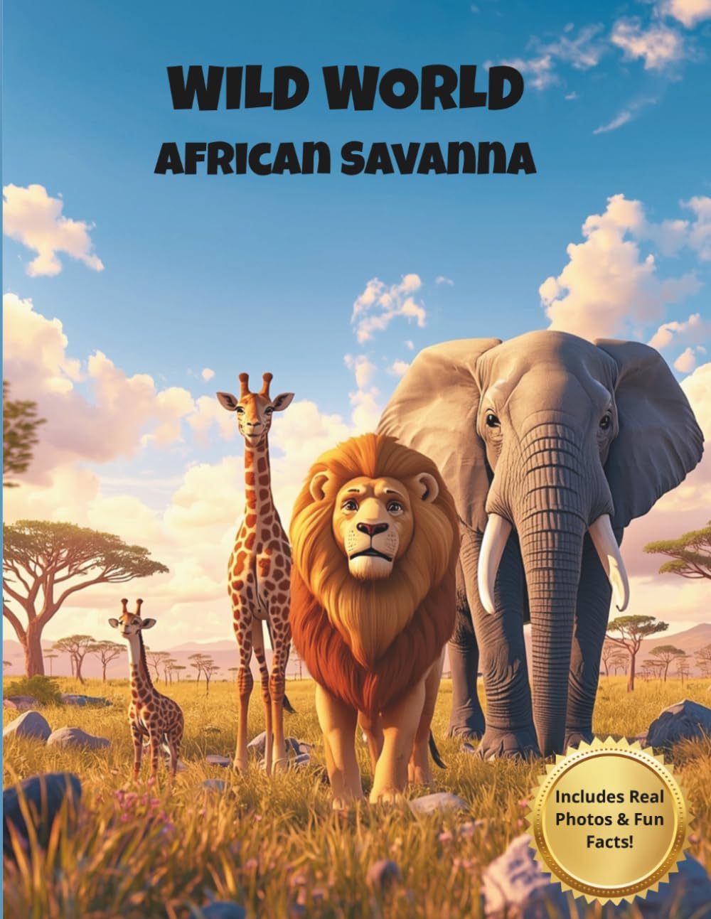 WILD WORLD: African Savanna: Educational Coloring Book for Kids Ages 4-8, with Real Photos and Fun Facts