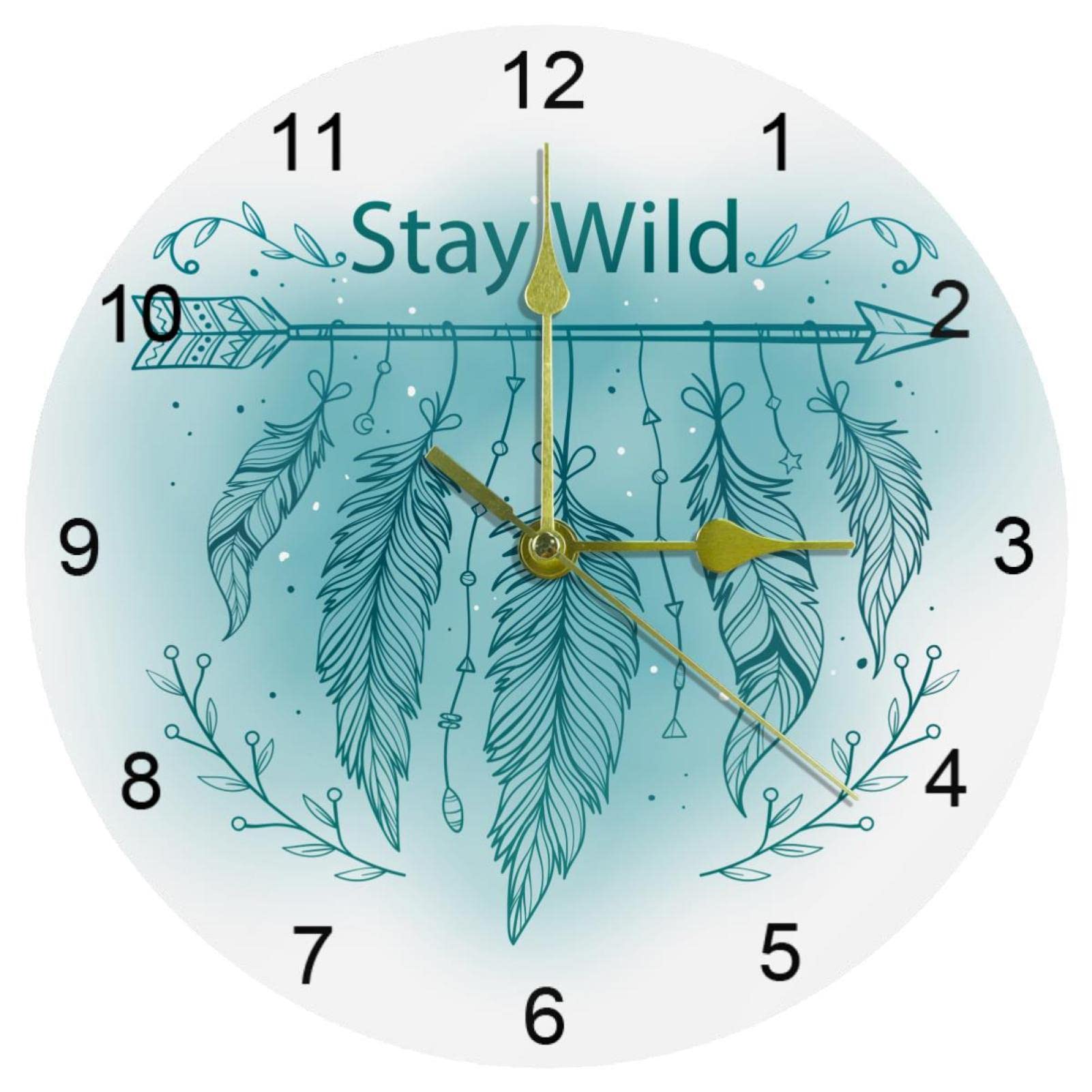 Horloge murale quartz de 25,4 cm silencieuse avec cadran bohème bleu pour salon