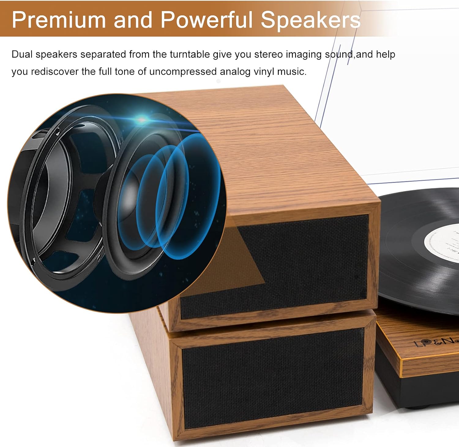 Prоmо 40% оƒƒ LP&No.1 Retro Bluetooth Record Player with Stereo External Speakers, 3-Speed Belt-Drive Turntable for Vinyl Records with Wireless Playback and Auto-Stop, Yellow Wood