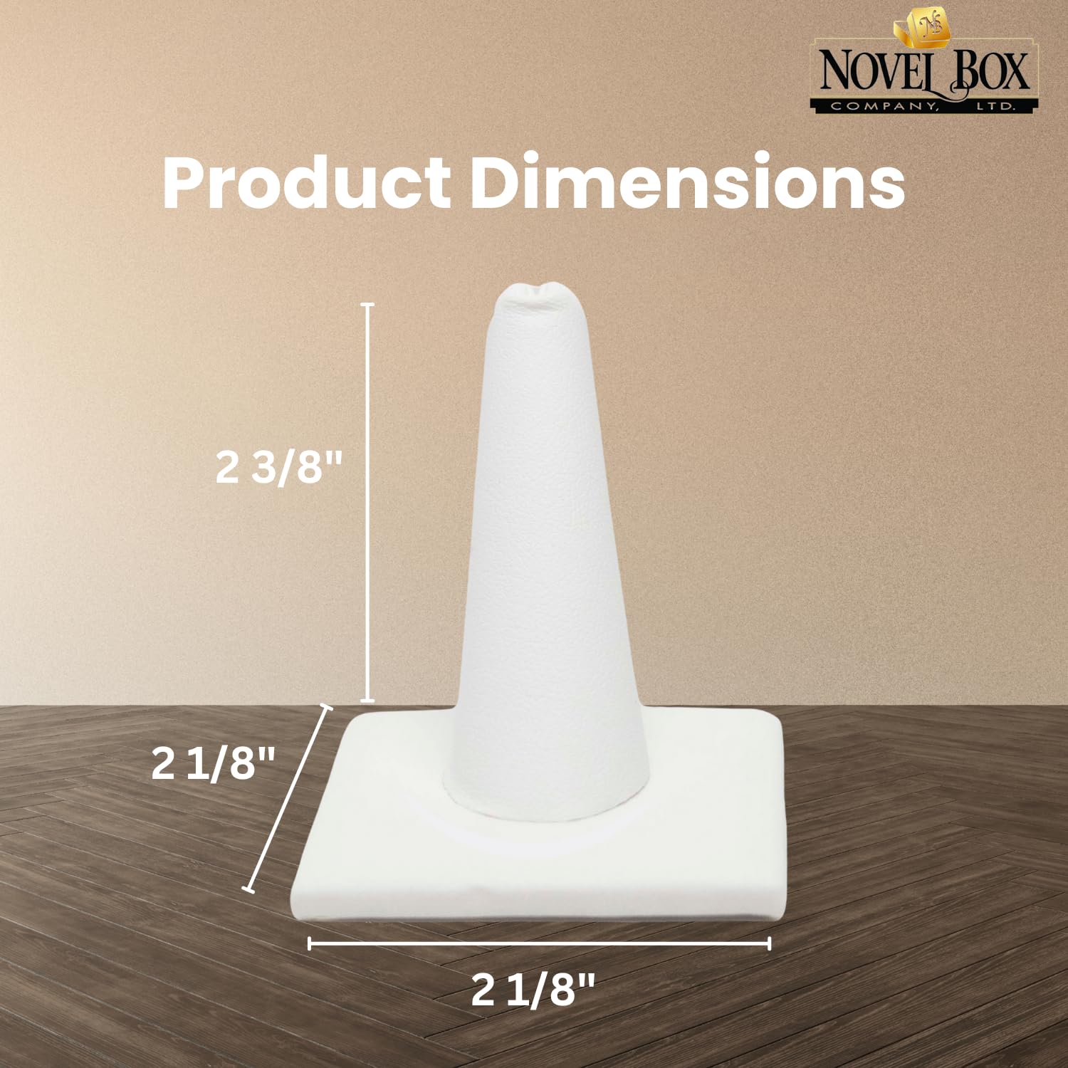 Novel Box White Leatherette Jewelry Ring Finger Display Stand 2.12x2.12x2.37 Inches with Square Base - Ring Holder Organizer Stand for Selling or Personal Use - Display Stands for Rings
