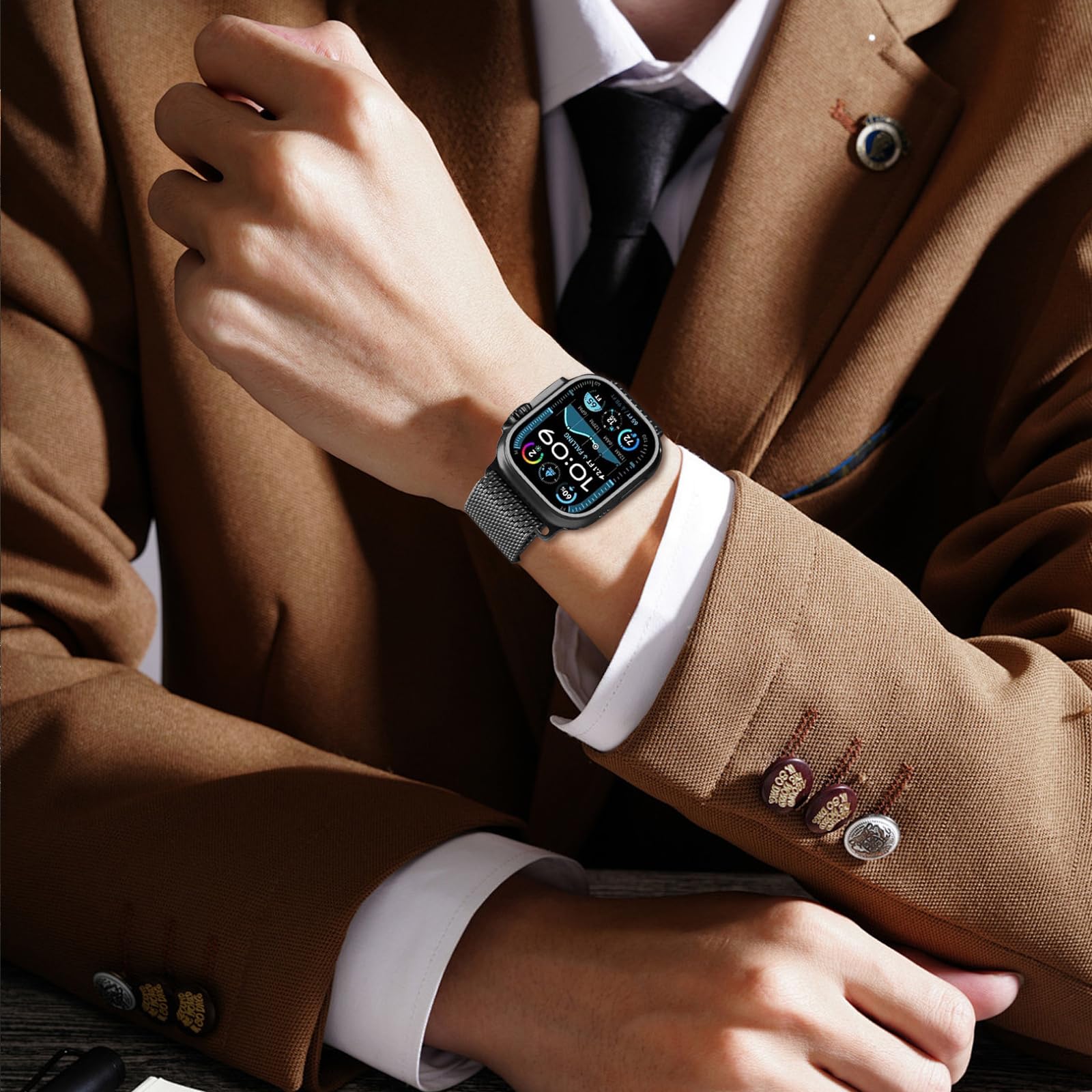 Pulsera Milanese Loop en Titanio Compatible con Correa Apple Watch Ultra 3/2/1 49mm 46mm 45mm 44mm 42mm(Series 3 2 1) Mujeres Hombres, Hebilla Paracaídas Correas Metal para iWatch 11 10 9 SE 8 7 6 5 4