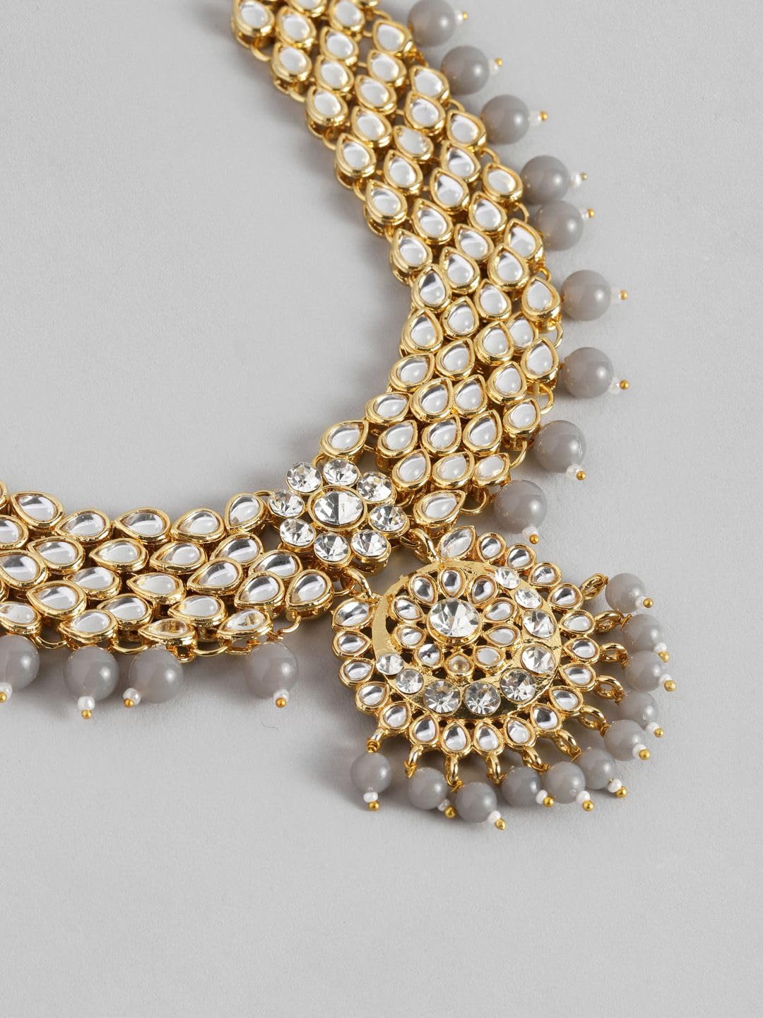 DMZ-3863 - Juego de collar de novia Kundan chapado en oro de 18 quilates para mujer, color gris, S, Latón
