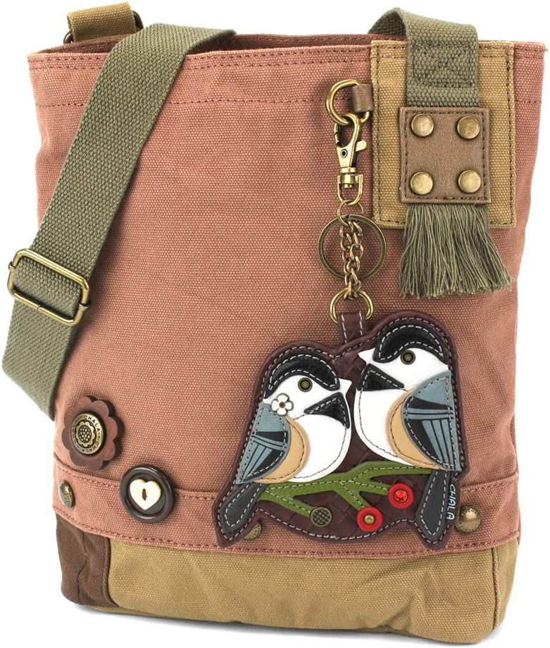 CHALA Patch Cross-Body Women Handbag, Canvas Messenger Bag - Chickadee - Mauve