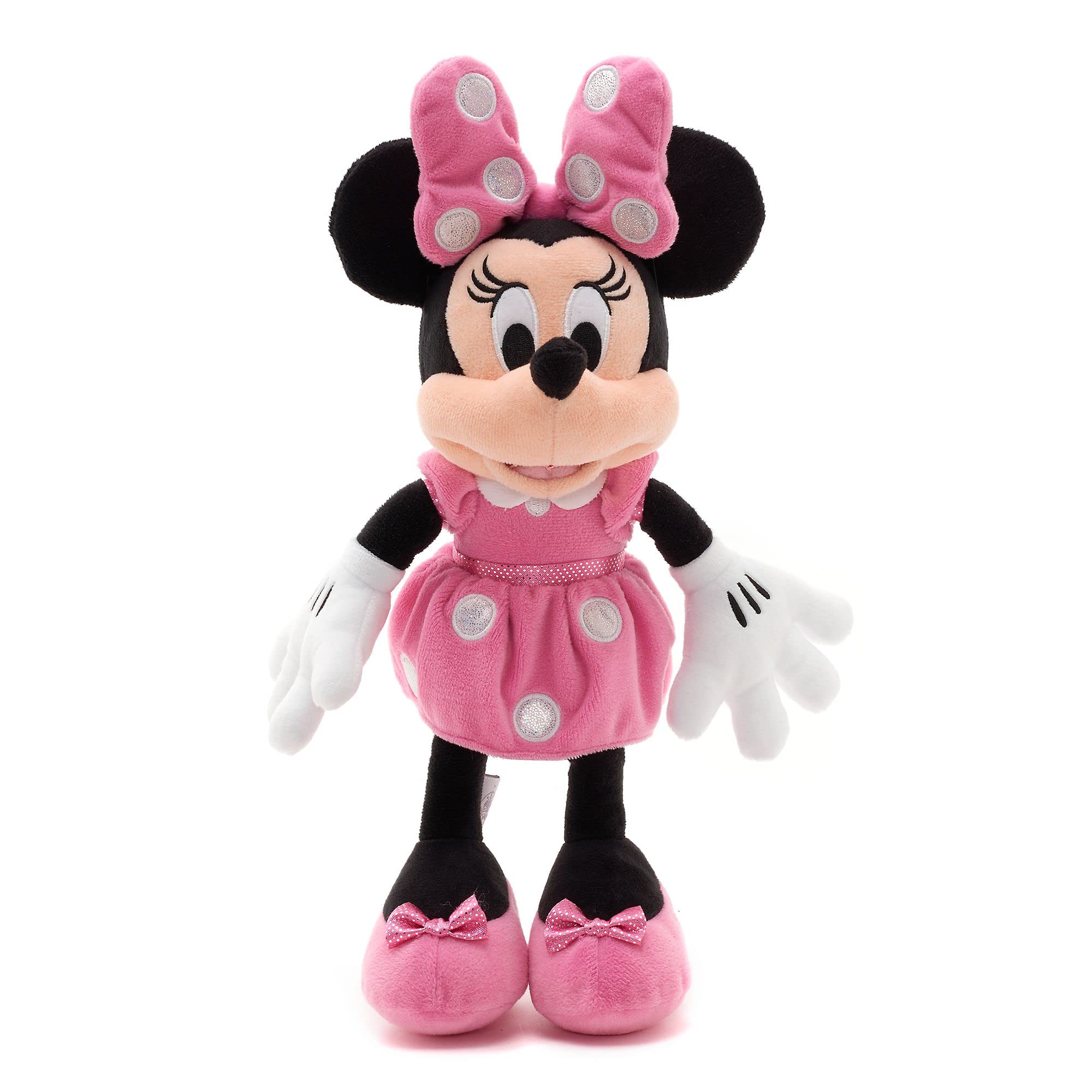Disney Store Peluche Piccolo Minnie, 33 cm, Personaggio iconico Disney da coccolare, con Vestito Rosa a Pois e Fiocco con Dettagli Ricamati, per Tutte Le età