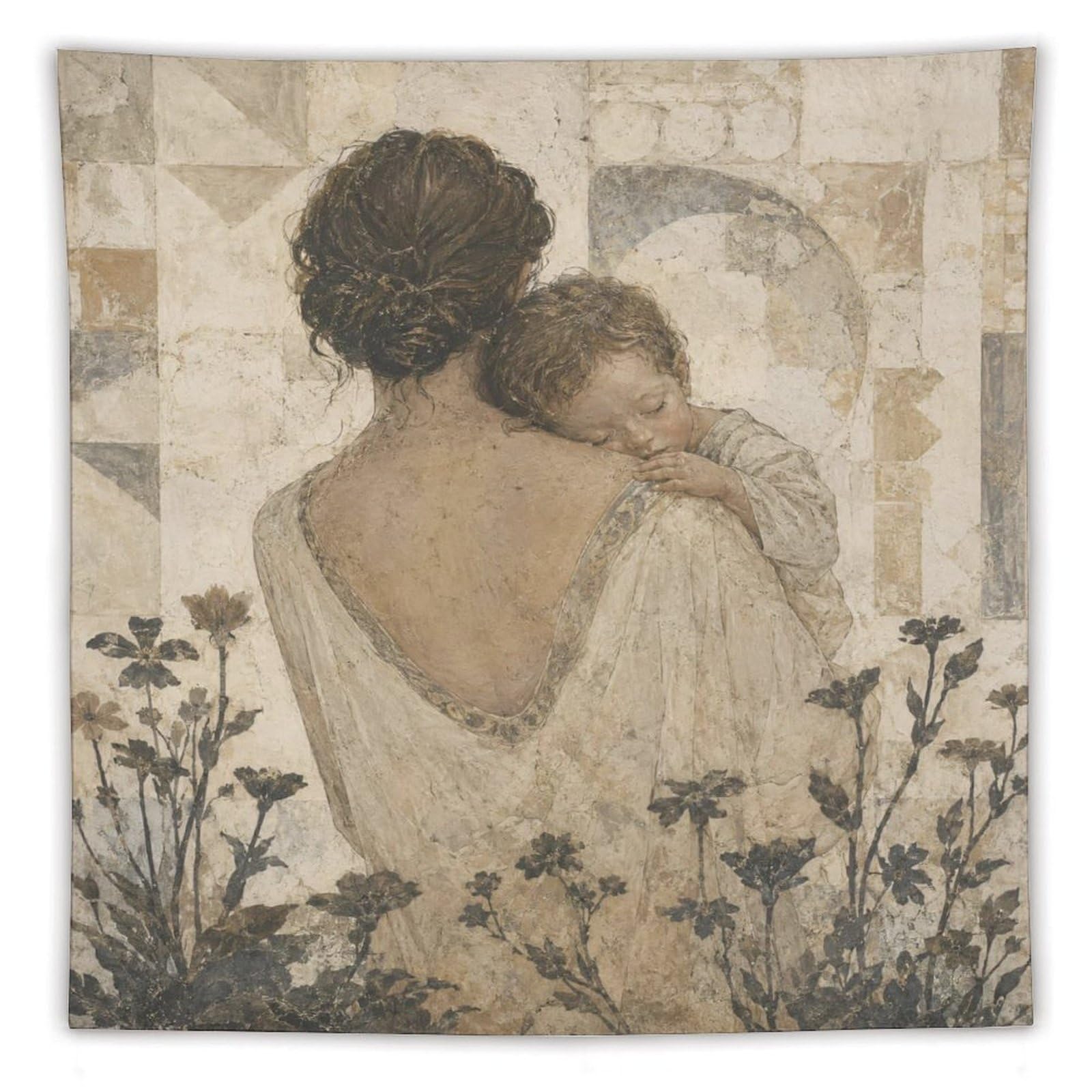 H3B8U2Y5 Mother and Child Sepia Wall Tapestry, Reading Corner
