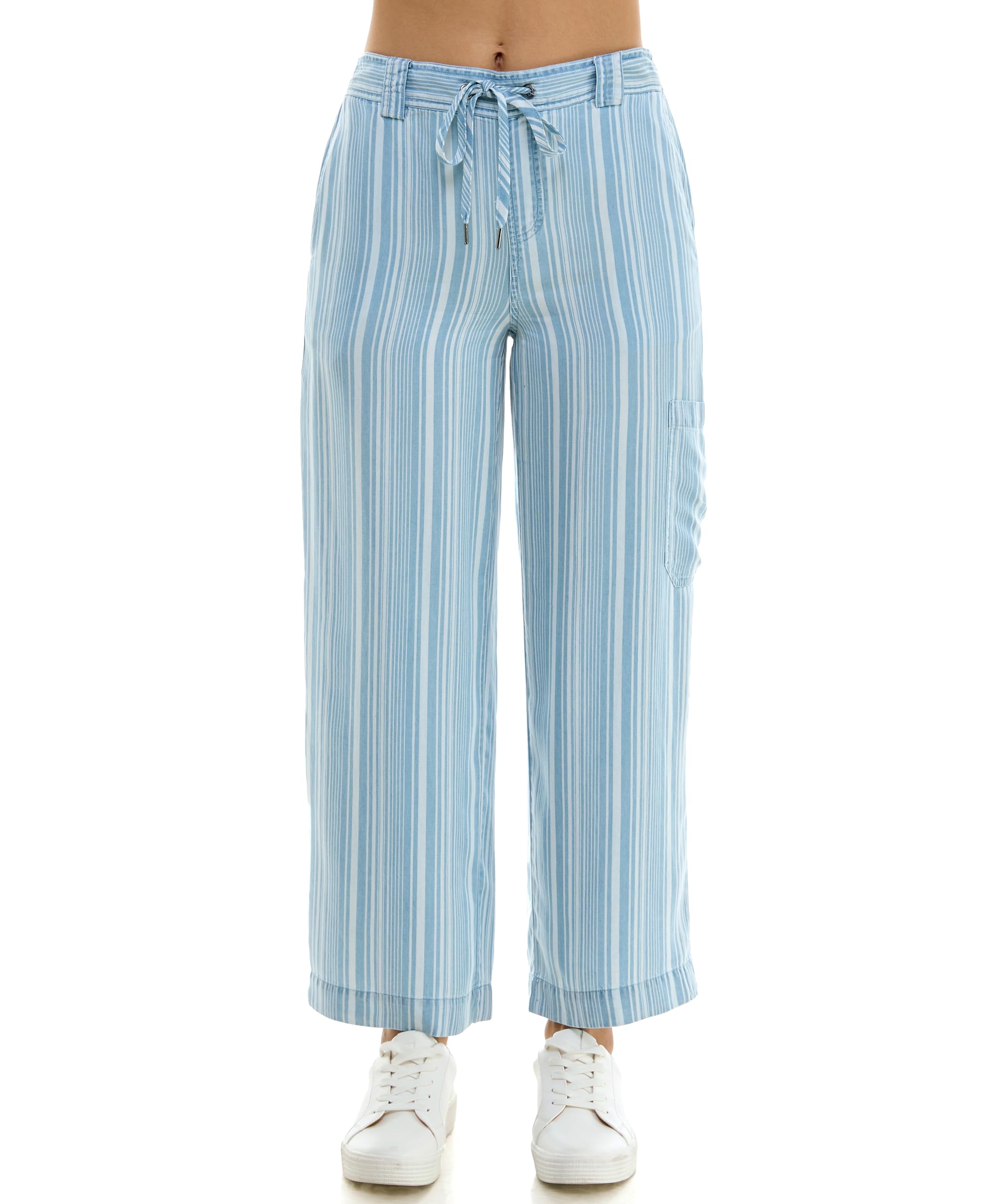 Zac Rachel Womens Tencel Ankle Length Pant with Tieable Belt Pockets and Single Cargo Pocket Detail