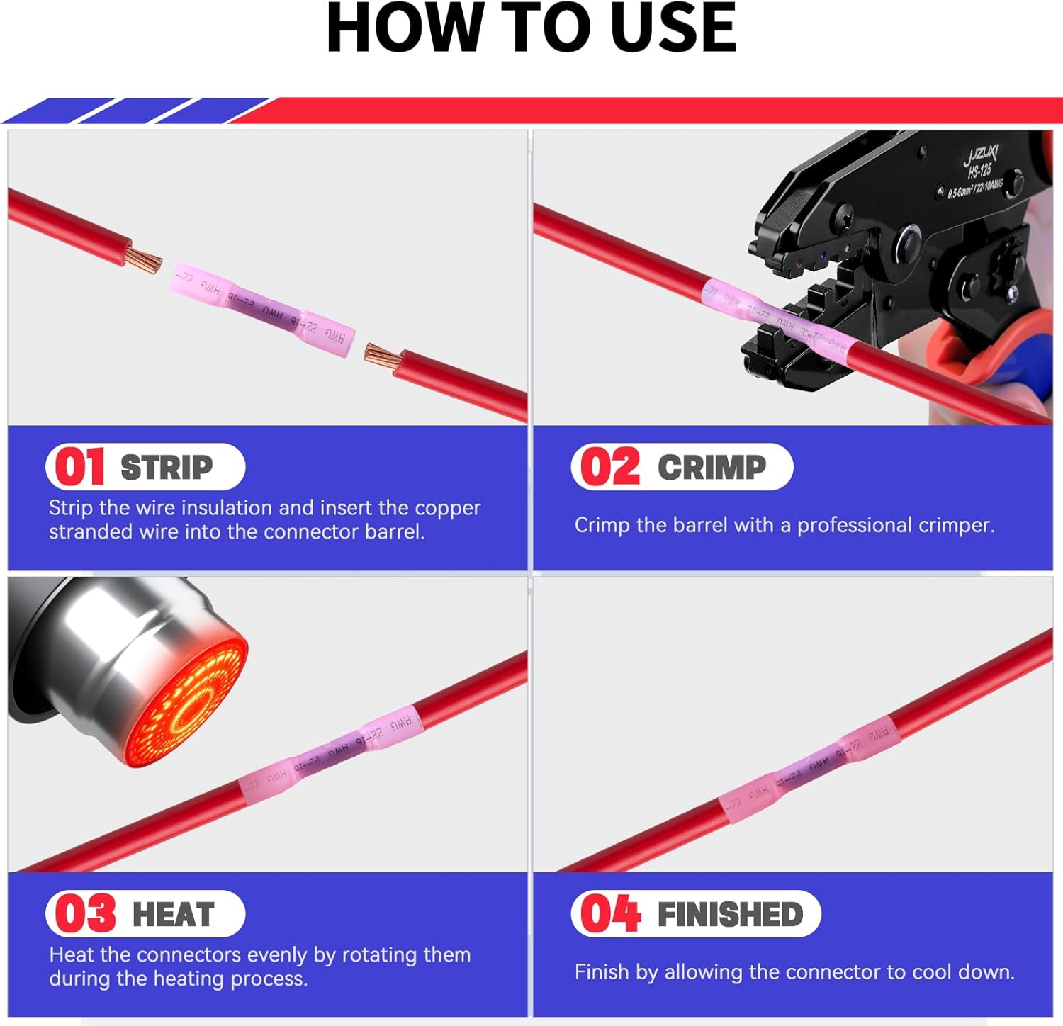 350 PCS Heat Shrink Soldering Butt Connector with Crimper Kit-AWG 22-10 Ratchet Crimper Tinned Copper Insulated Electrical Connectors Set for Automotive,Decoration Wiring,Marine Wire Joint