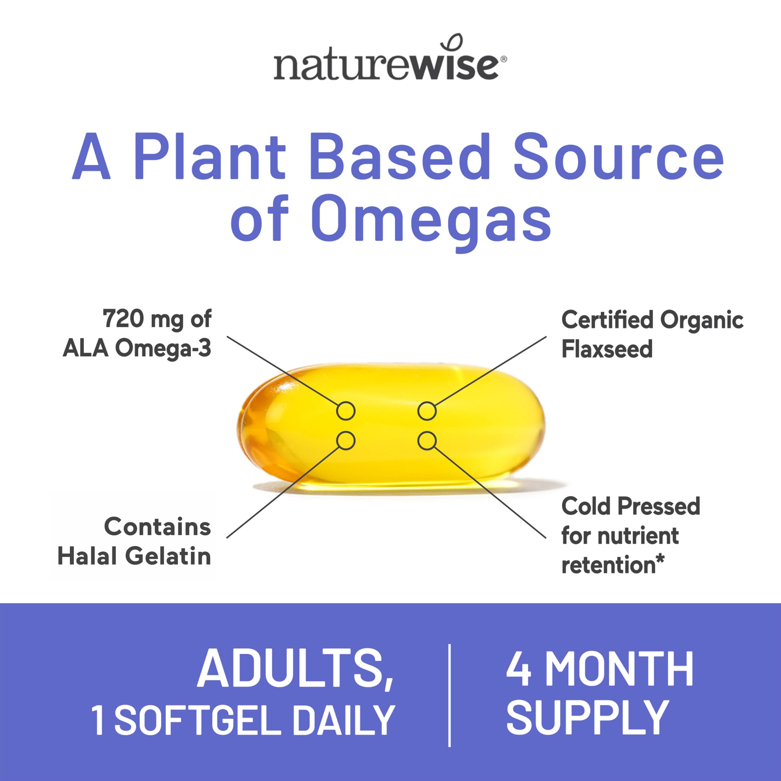NatureWise Flaxseed Oil 1200 mg, Fish Free Omega 3 6 9 with 720mg ALA, Dietary Supplement for Heart Health Support - Organic, Cold Pressed - 120 Softgels[4-Month Supply] — Amazon image 4