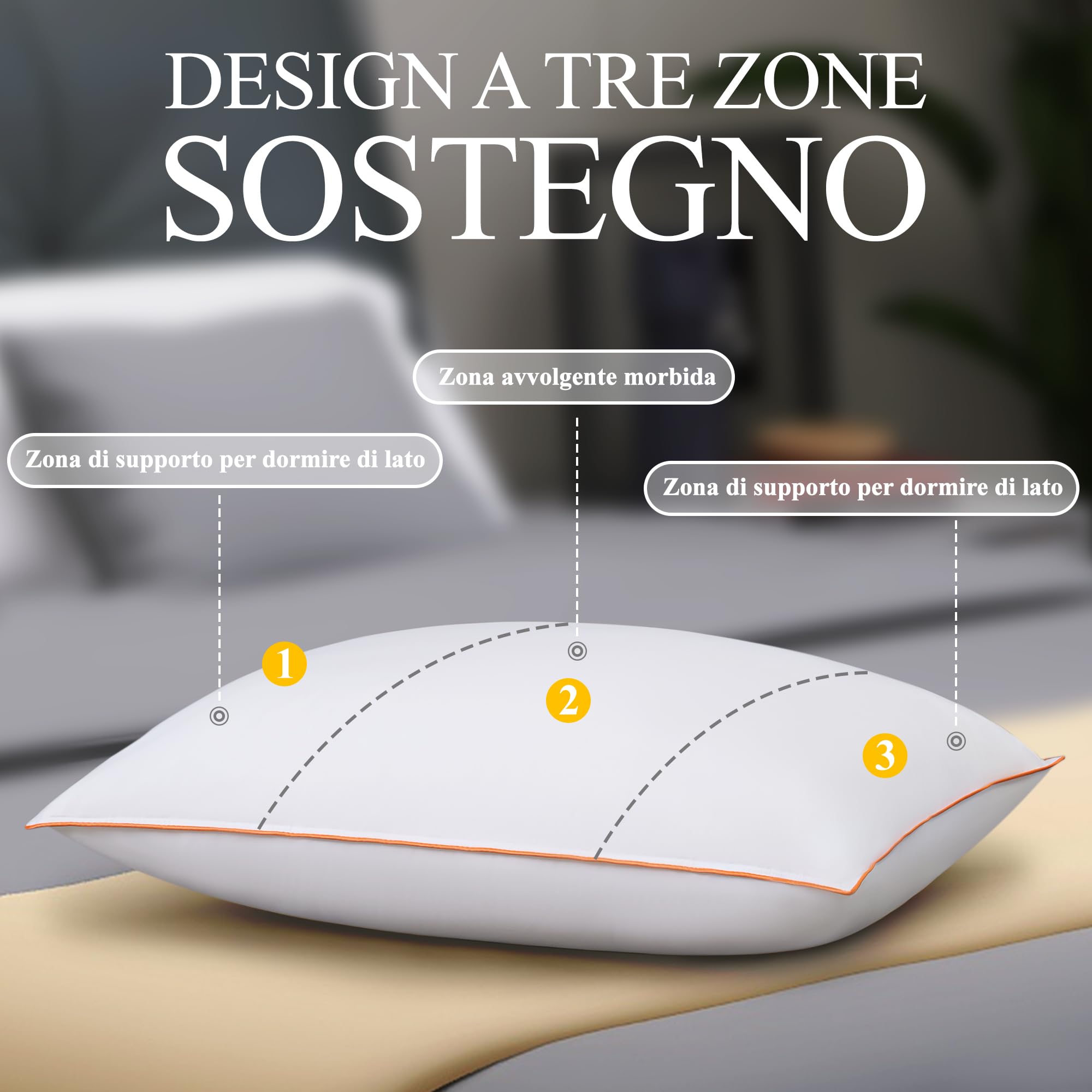 Orange Wave Cuscino Letto 40x80 cm in Piumino e Piuma – Certificato RDS & OEKO-TEX, Morbido,Lavabile– Comfort di Lusso per Tutte le Posizioni di Sonno