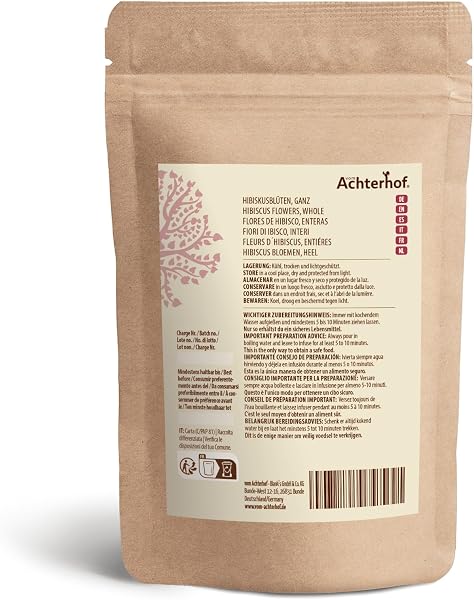 Fiori di ibisco interi secchi 1000g | gusto leggermente acido-fruttato | fiori di ibisco commestibili | tè dolce-aromatico all'ibisco | ideale per insalate, dessert, torte, yogurt | vom Achterhof - 2