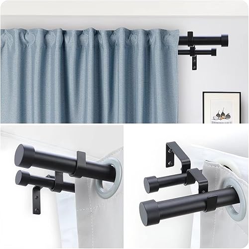 Miniatura 8 de OLV Barras de cortina dobles doradas de 72 a 144 pulgadas (6-12 pies), barra telescópica de cortina de ventana de 1 pulgada con remates de diseño de