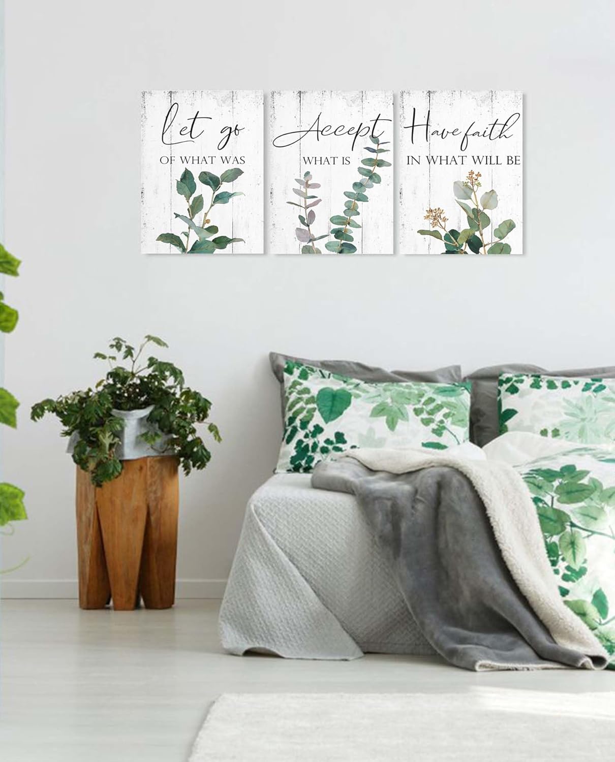 Inspirational Quotes Office Wall Art: Let Go Accept Have Faith 3 Piece Motivational Posters Boho Eucalyptus Picture Print Home Decor for Bedroom Bathroom 12×16″