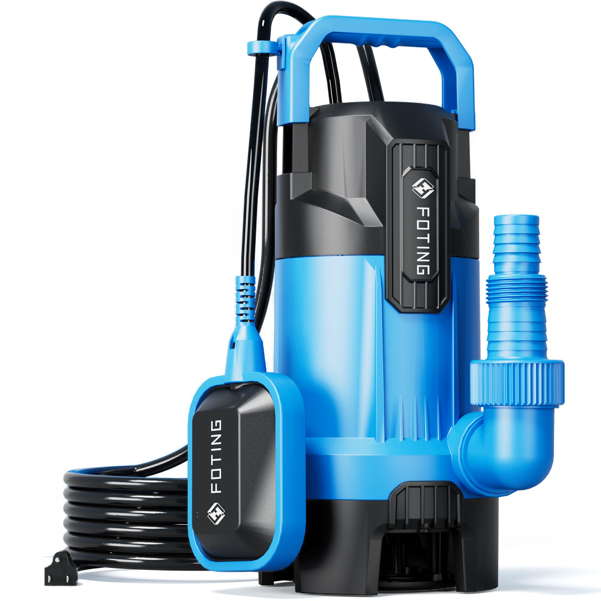 FOTING Sump Pump, 1.5HP 6300GPH High Flow Submersible Water Pump with Float Switch, Automatic Clean/Dirty Utility Pump for Basement Puddle Pool Tub Pond Draining