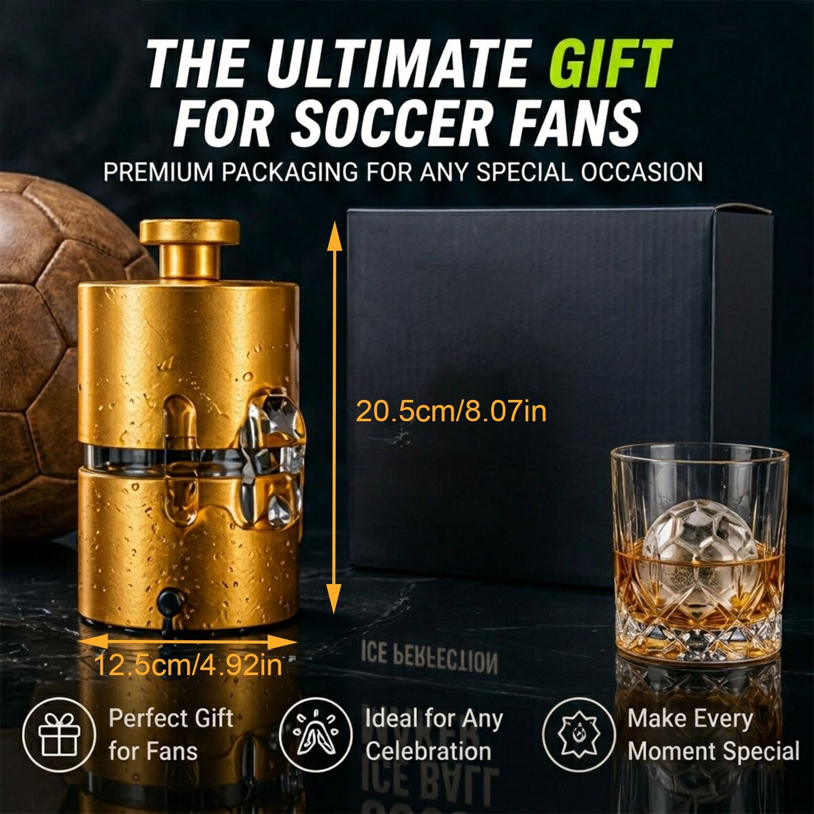 Máquina de Hielo Profesional de Fútbol, 60mm 70mm Prensa de Aluminio de Aviación, Compresión Automática para Esferas de Hielo, Regalo para Aficionados al Whisky(70mm)