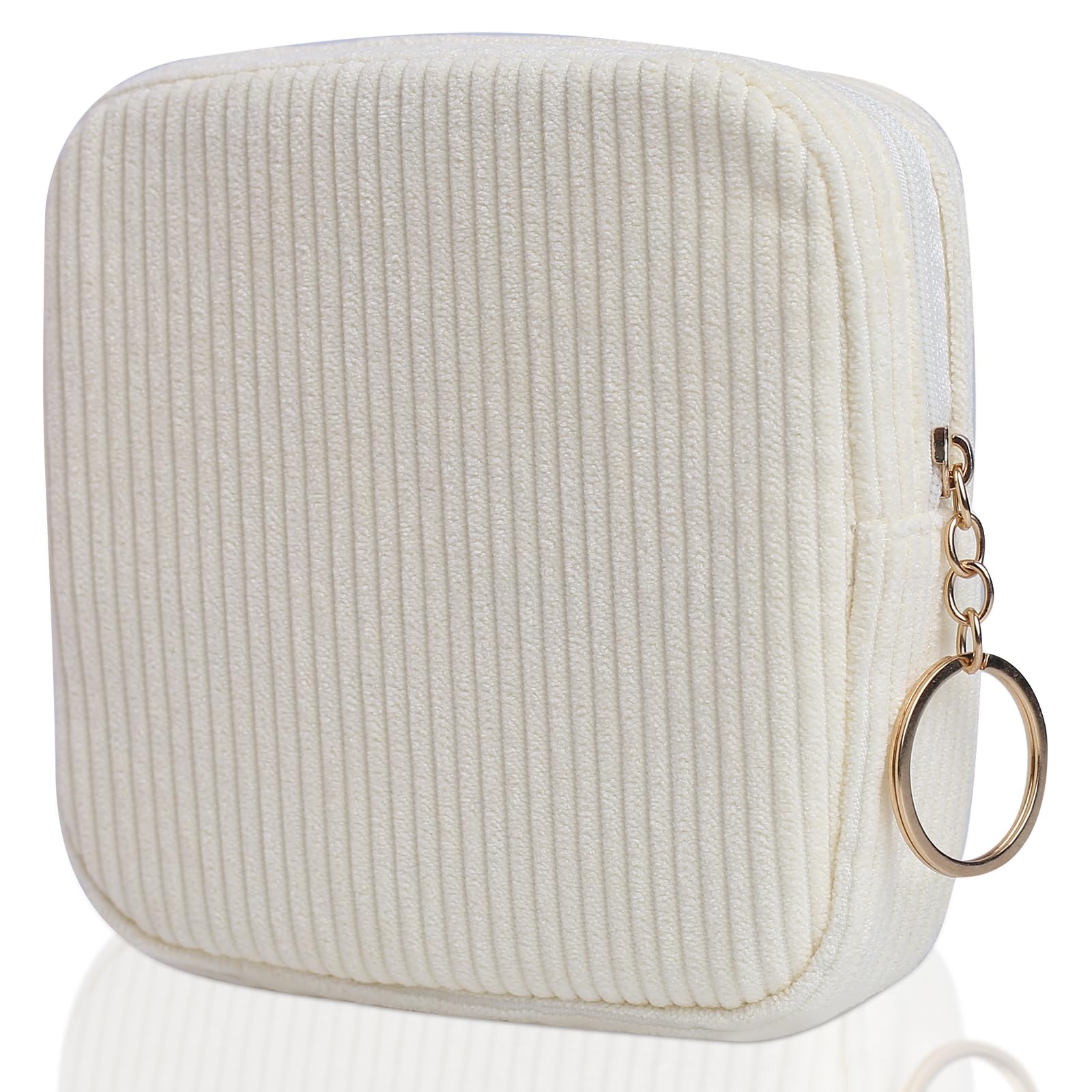 Teircno Sanitary Napkin Storage Bag, Preppy Corduroy Period Bag for Women, Cute Portable Period Pouch with Zipper, Sanitary Pads Bag Tampons Holder