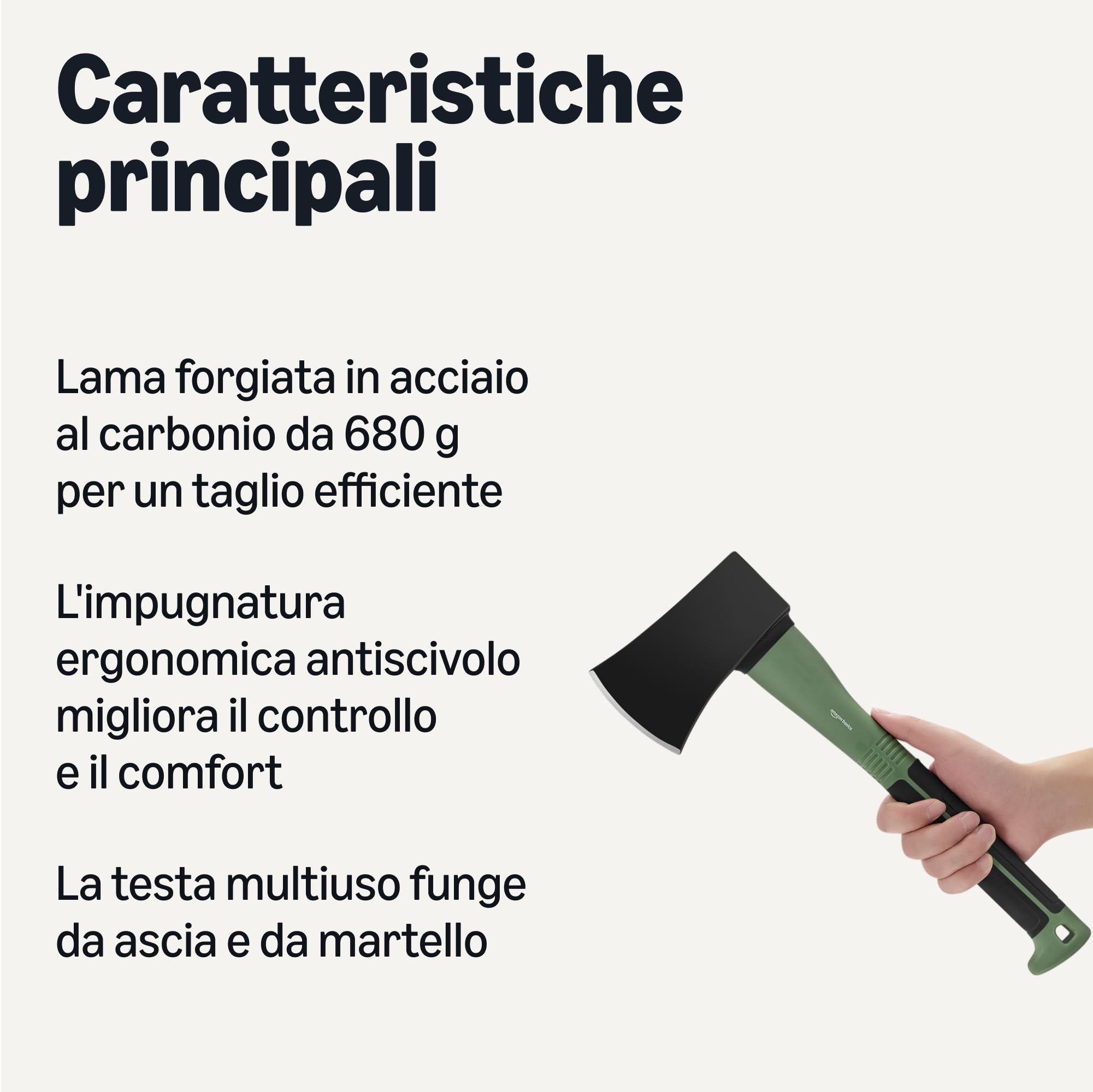 Amazon Basics Ascia Spaccalegna per Tagliare la Legna, 15 × 5.5 × 1.1 Inches (L×P×A), Oliva, Nero, Confezione da 1