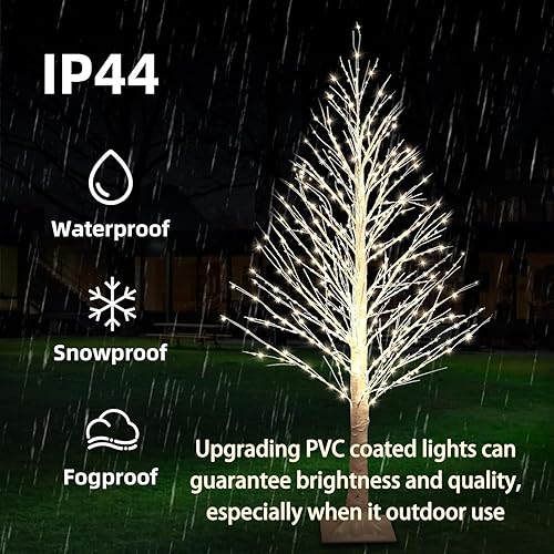 Miniatura 5 de Árbol de abedul iluminado de 5 pies con luces parpadeantes, 560 luces LED blancas cálidas con temporizador, árbol de Navidad iluminado por LED para