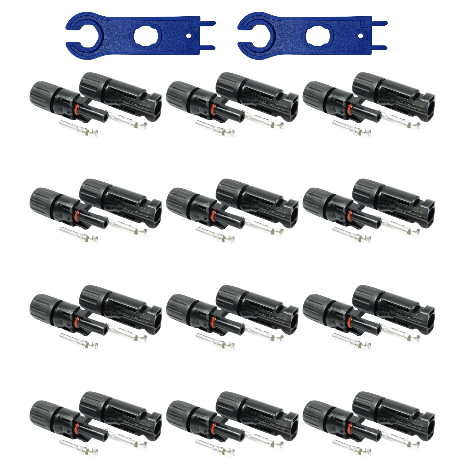 SOLARTRONICS 12 Paar Solarstecker , Männlich/Weiblich Solarpanel Kabelstecker, IP67 Wasserdicht, PV Stecker kompatibel mit MC4, Steckverbinder für 4mm² - 6mm² Solarkabel mit Solar-Spannschlüssel