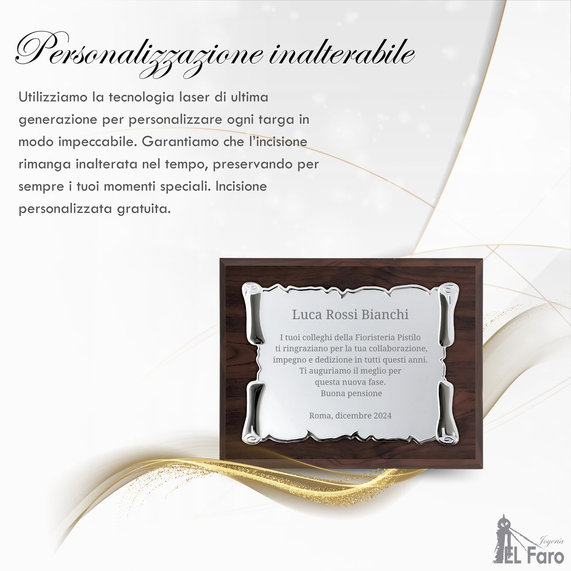 JOYERIA EL FARO Targa commemorativa personalizzata con incisione | Cofanetto premium incluso, Ideale per anniversari, Pensioni, Dediche speciali