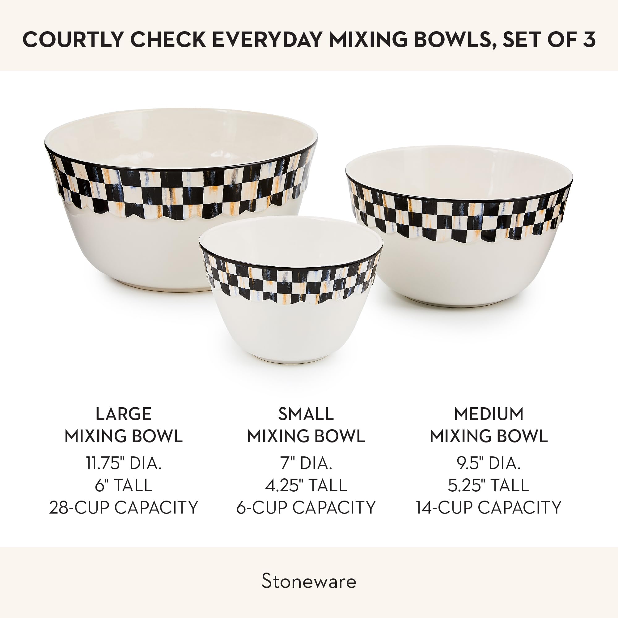 Amazon.com: MACKENZIE-CHILDS Set of 3 Everyday Mixing Bowls, Small