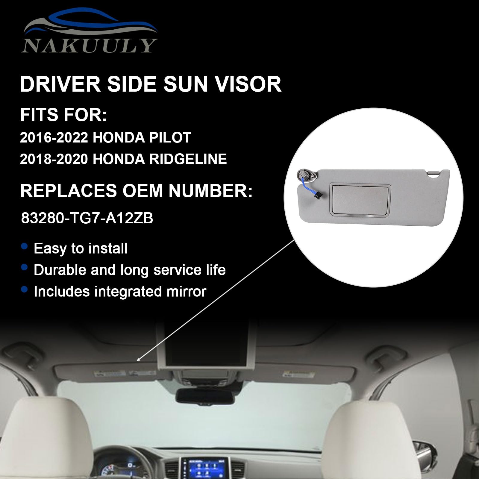 Grey Left Driver & Right Passenger Side Sun Visor With Mirror For Honda Pilot Ridgeline RTL 2017 - View #5