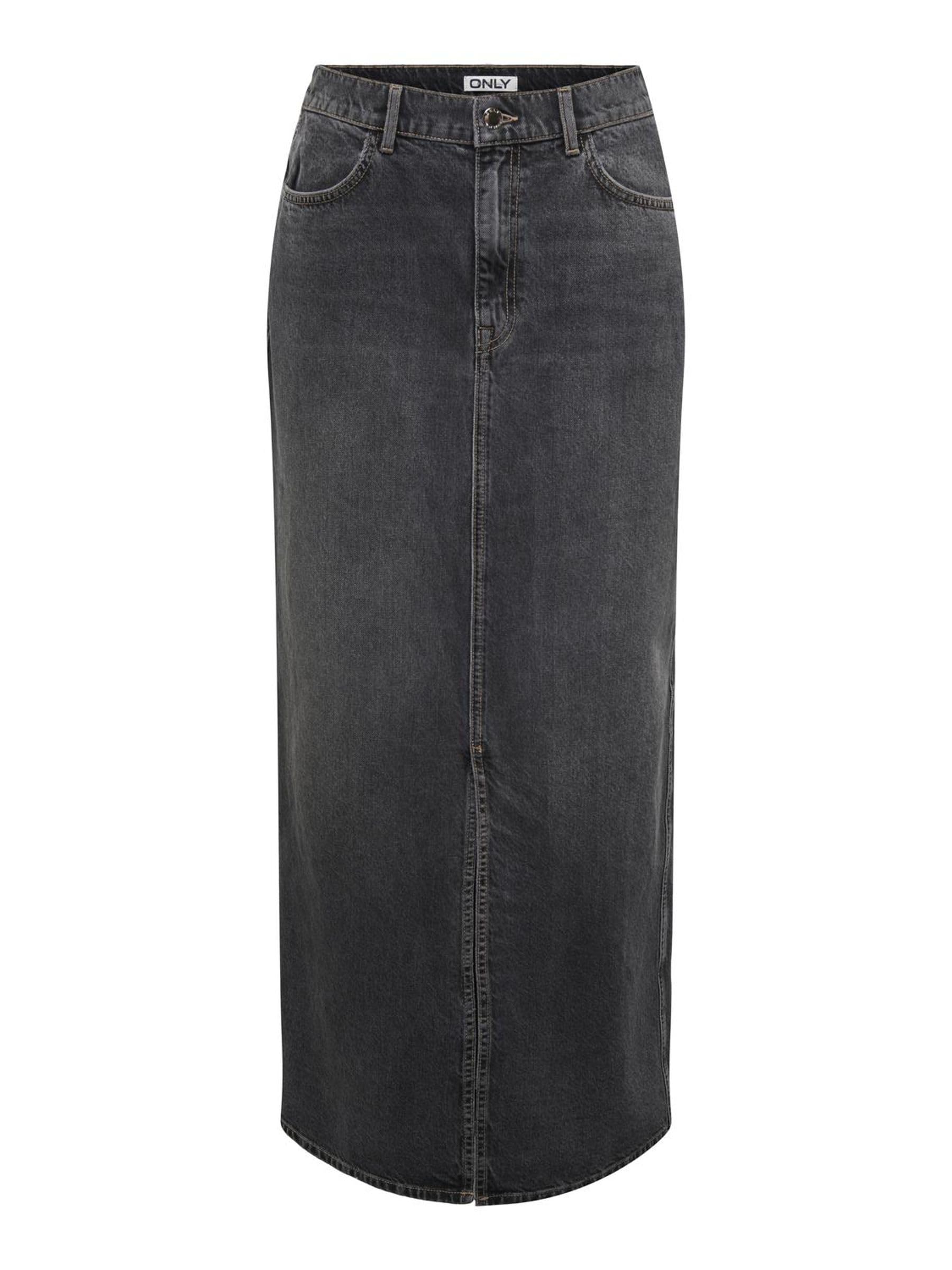 ONLY Jupe Longue en Jean pour Femme avec Fente Stone Denim Wash Taille mi-Haute et Poches Avant.